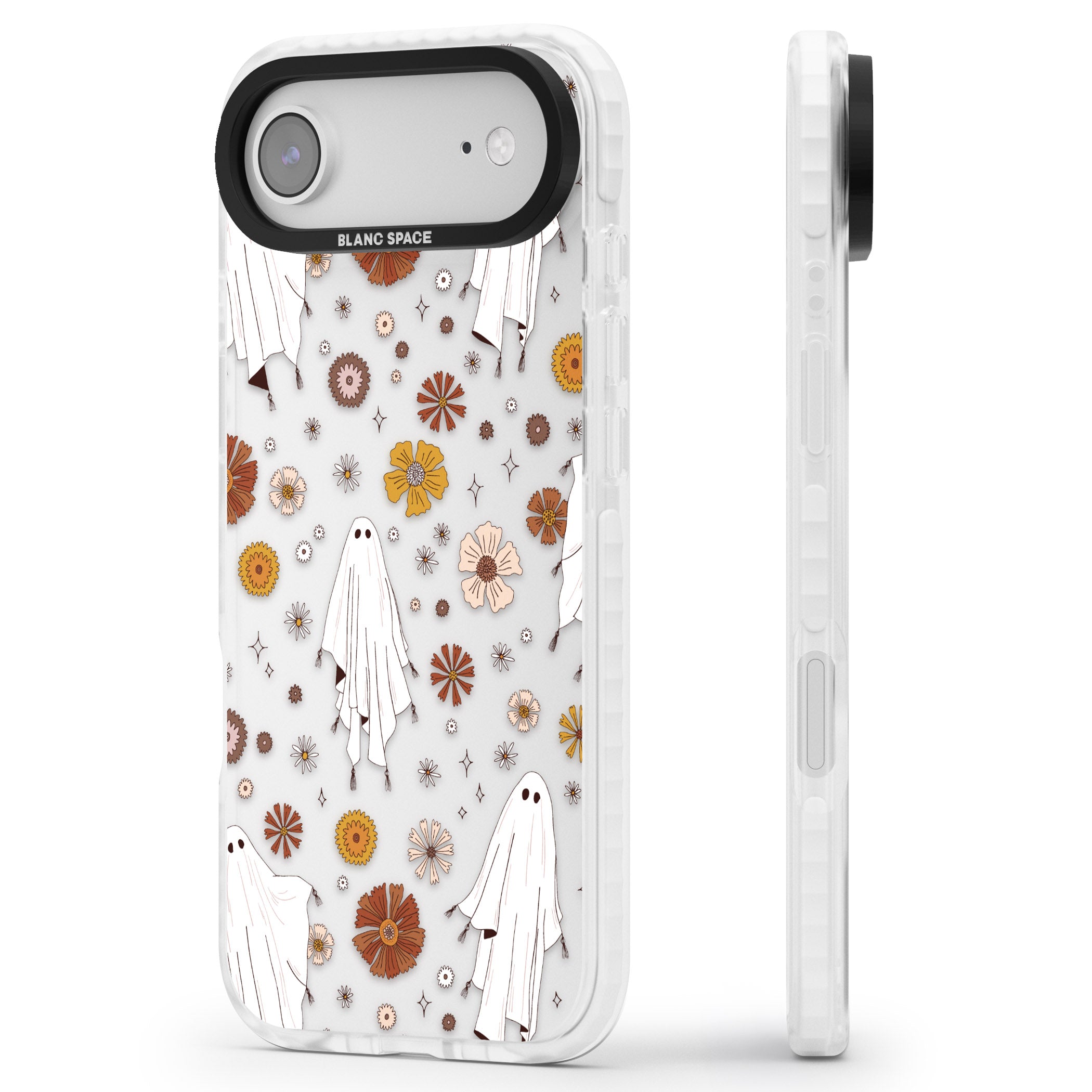 Halloween Ghosts And Flowers iPhone 17 Air Impact Clear Phone Case Side Profile