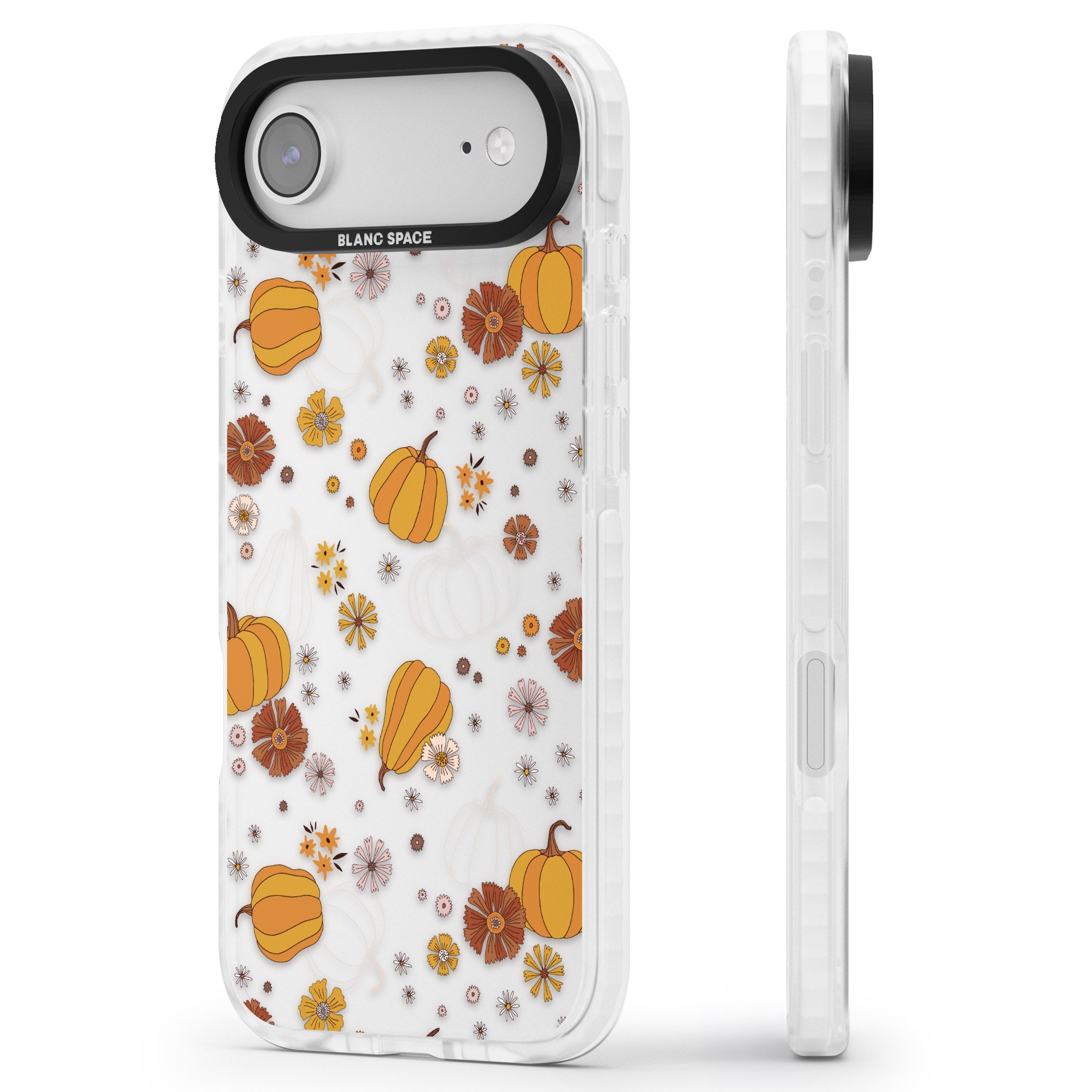 Halloween Pumpkins And Flowers iPhone 17 Air Impact Clear Phone Case Side Profile