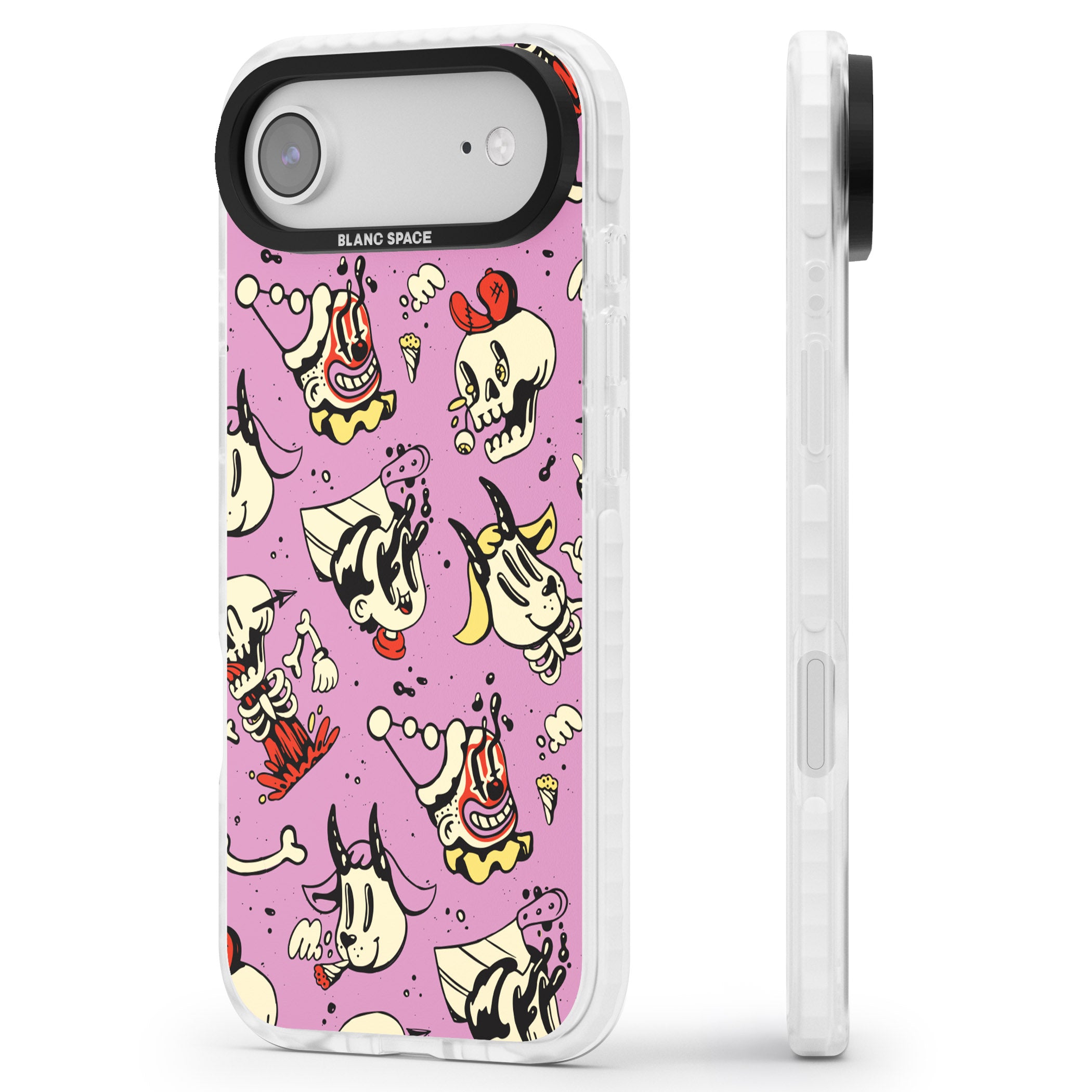 Purple Retro Halloween Pattern iPhone 17 Air Impact Clear Phone Case Side Profile