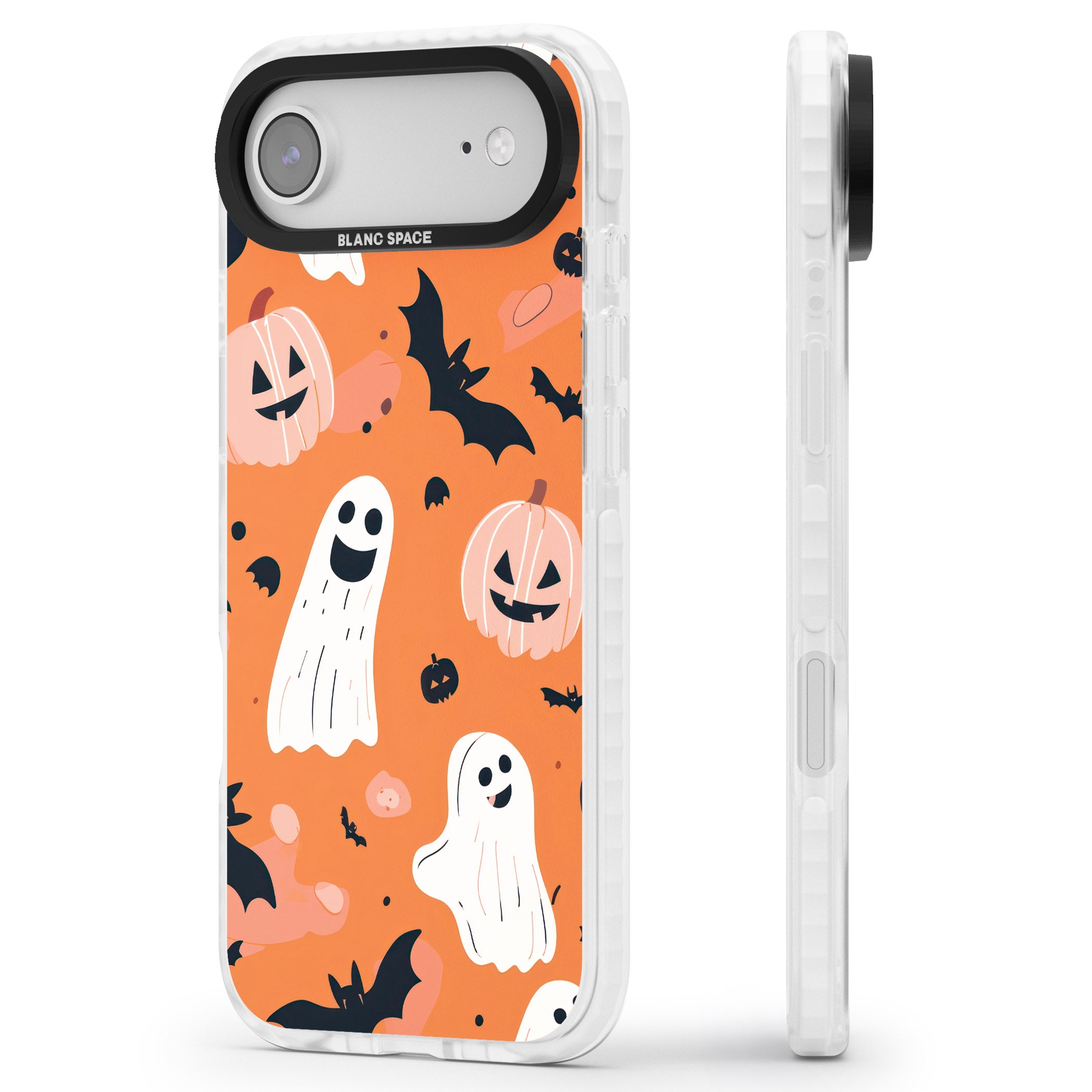 Orange Halloween Pattern iPhone 17 Air Impact Clear Phone Case Side Profile
