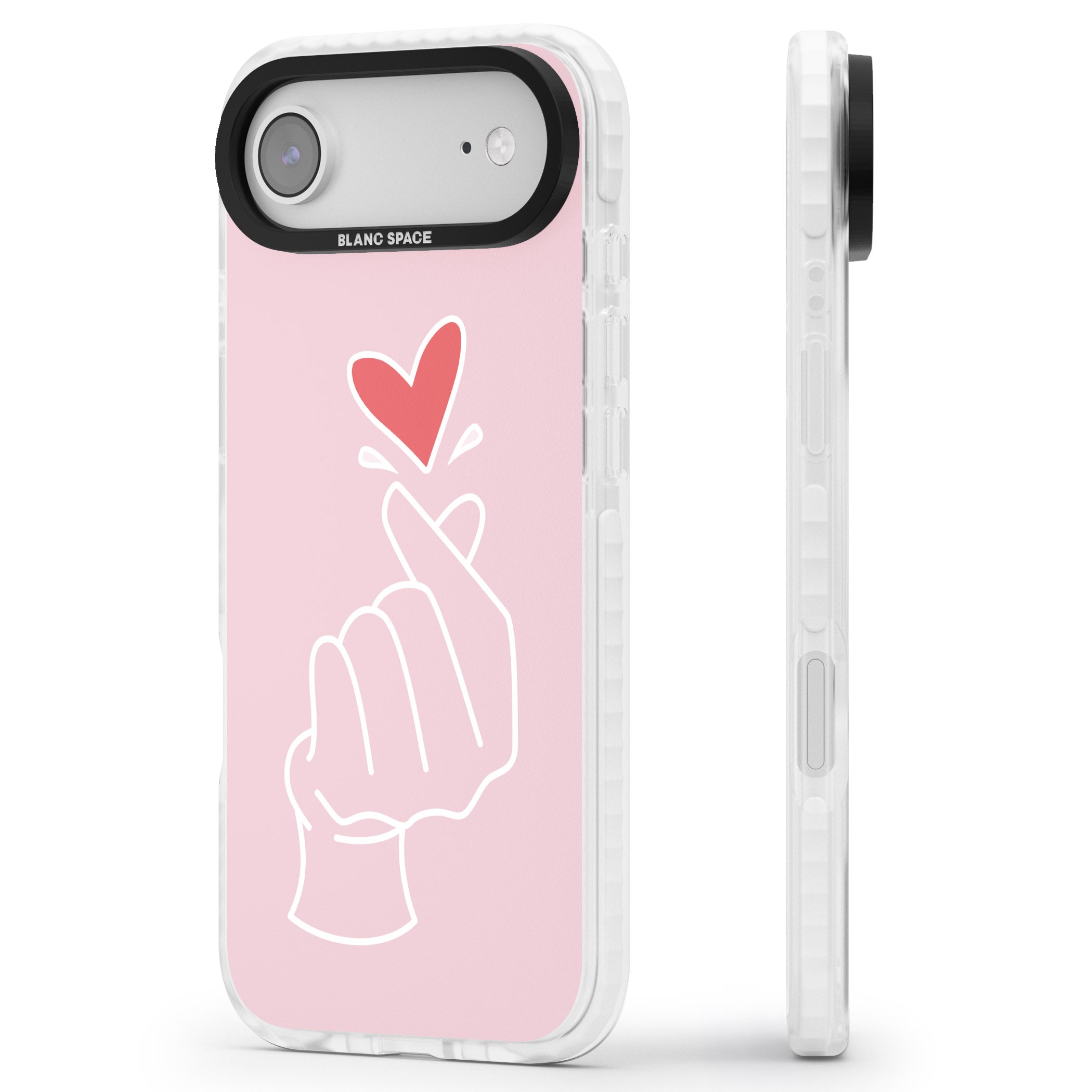 Pink Heart Hand iPhone 17 Air Impact Clear Phone Case Side Profile