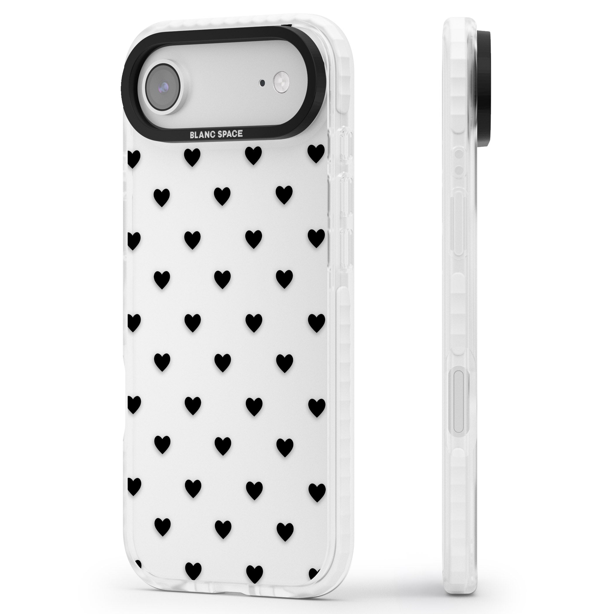 Small Heart Pattern: White & iPhone 17 Air Impact Clear Phone Case Side Profile
