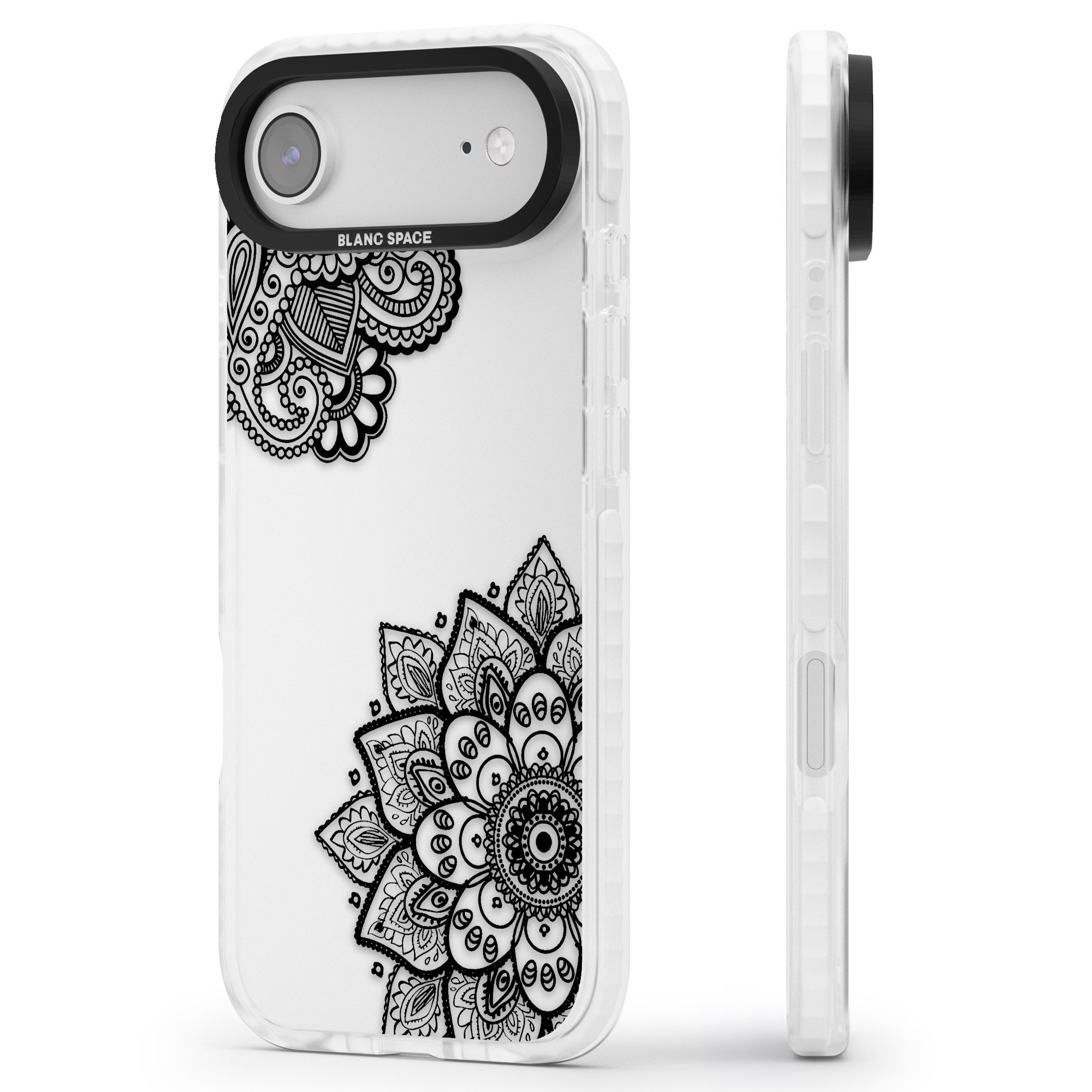 Black Henna Florals iPhone 17 Air Impact Clear Phone Case Side Profile
