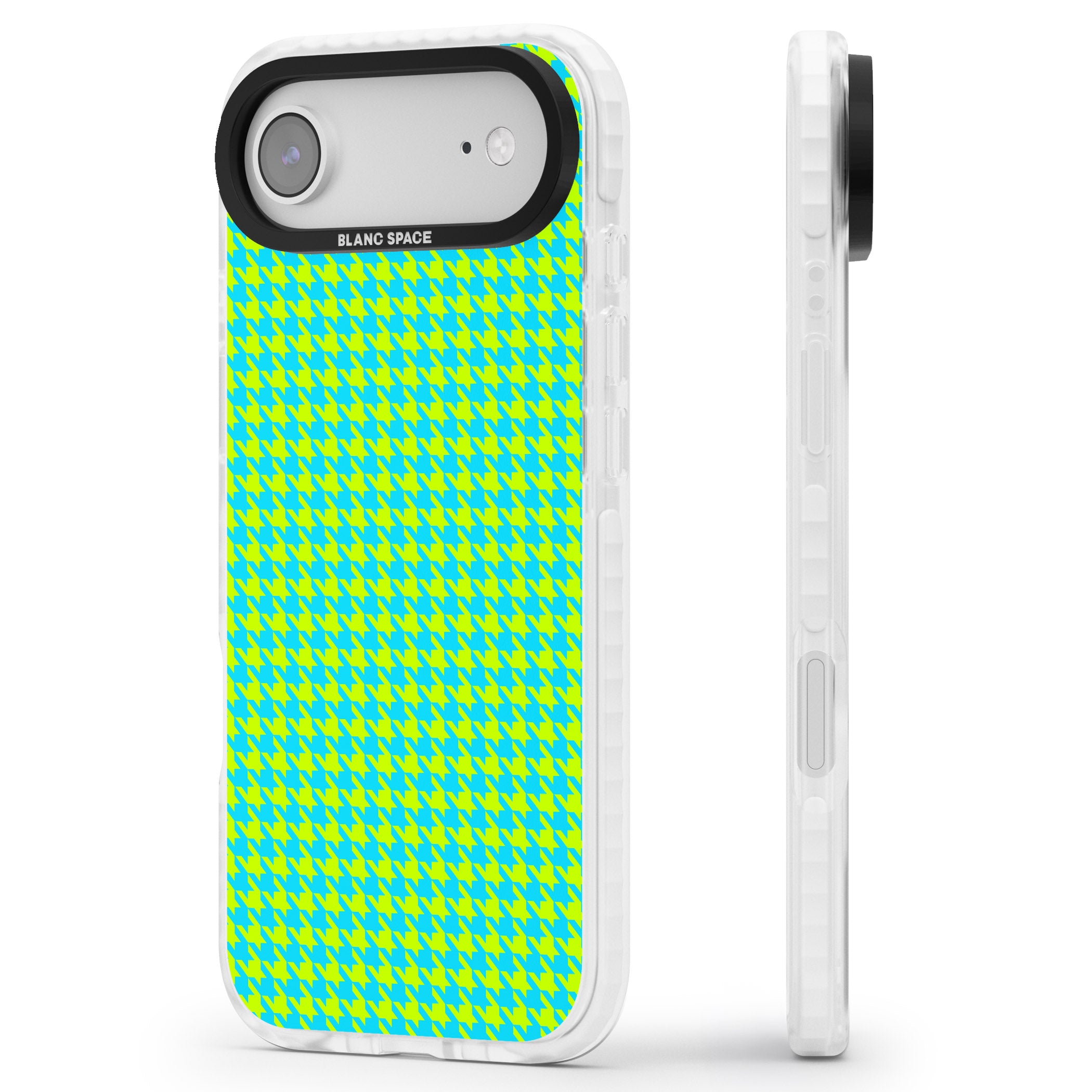 Neon Lime & Turquoise Houndstooth iPhone 17 Air Impact Clear Phone Case Side Profile