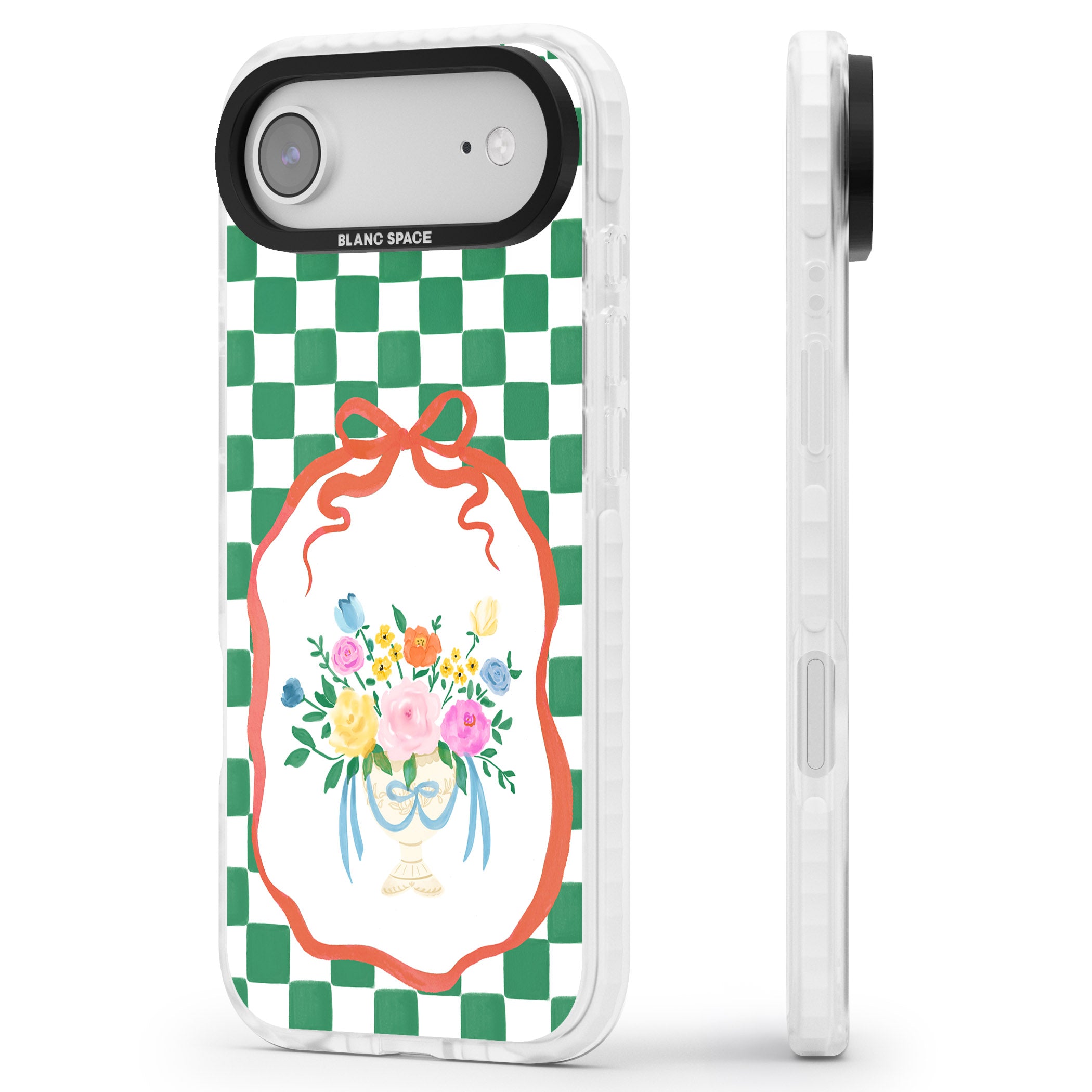 Green Checked Bouquet iPhone 17 Air Impact Clear Phone Case Side Profile