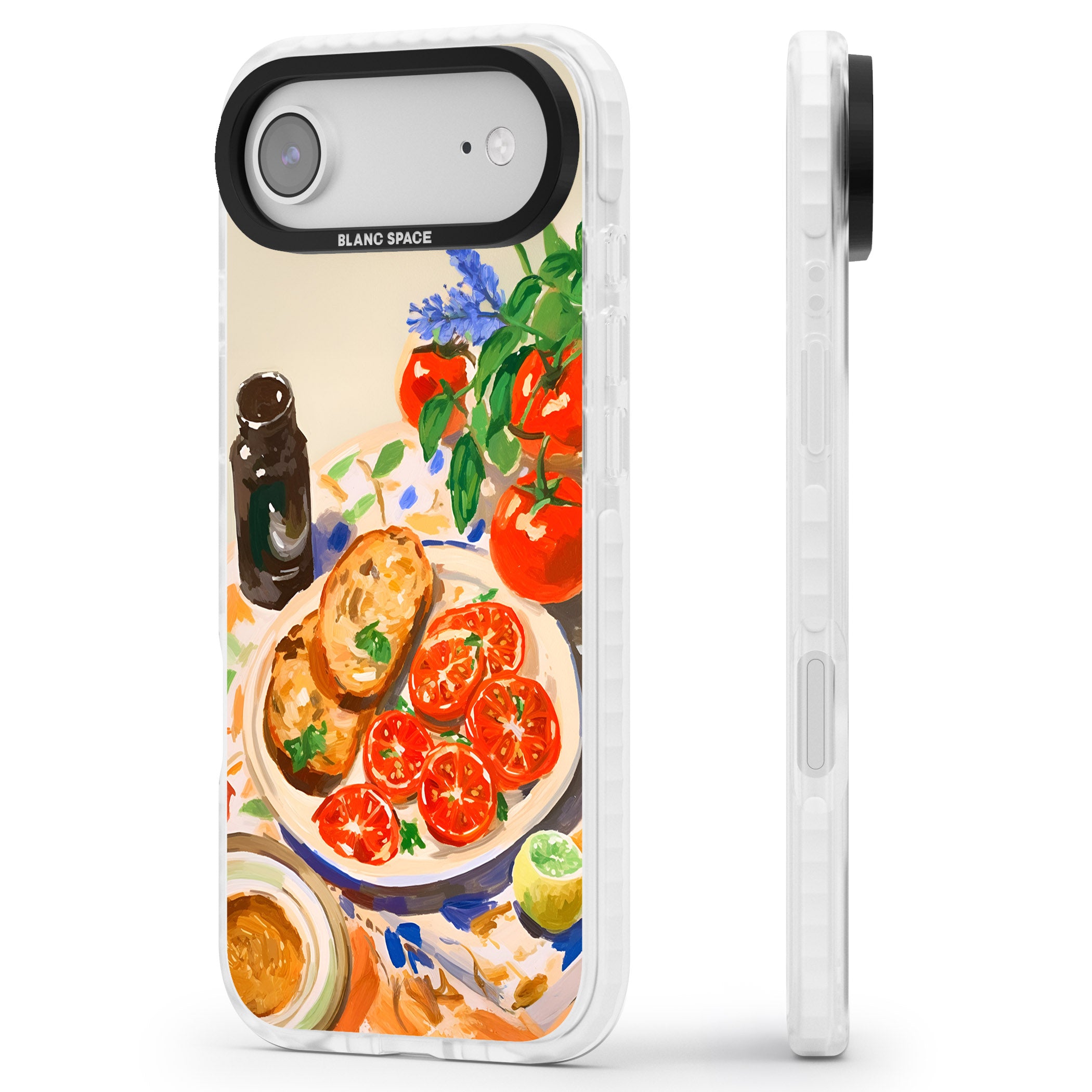 Bruschetta & Tomatoes iPhone 17 Air Impact Clear Phone Case Side Profile
