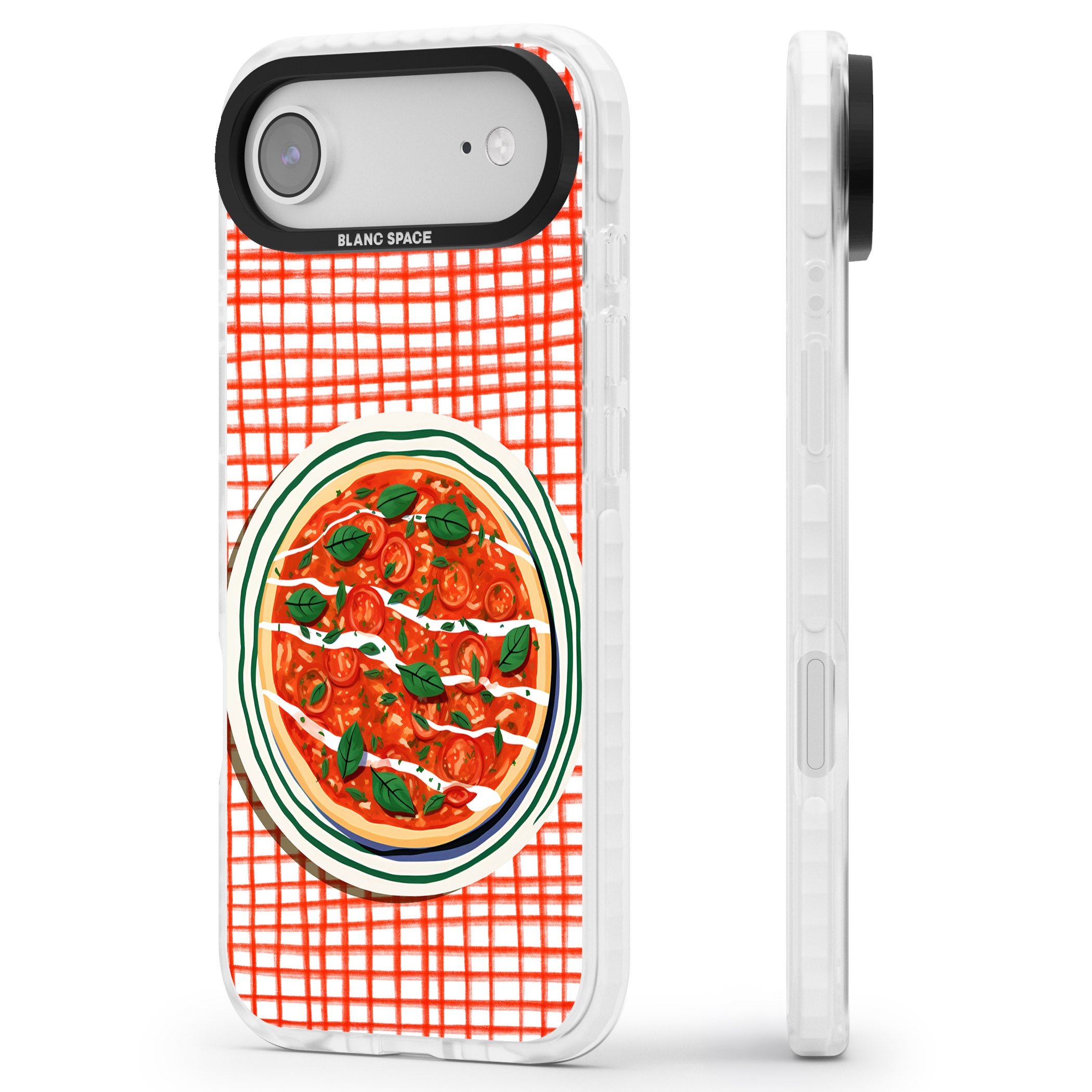 Margherita On Red Check iPhone 17 Air Impact Clear Phone Case Side Profile