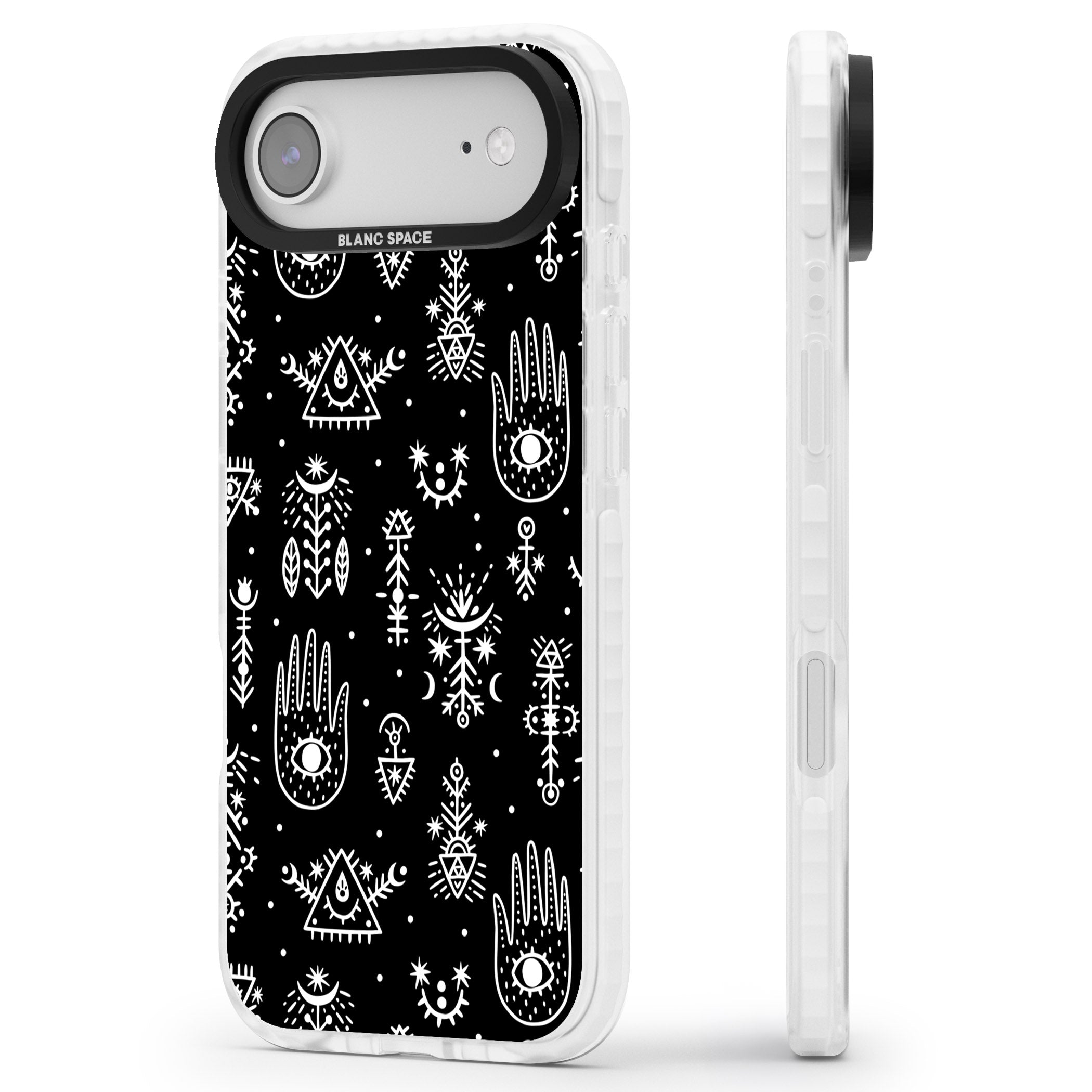 Tribal Symbols Black iPhone 17 Air Impact Clear Phone Case Side Profile