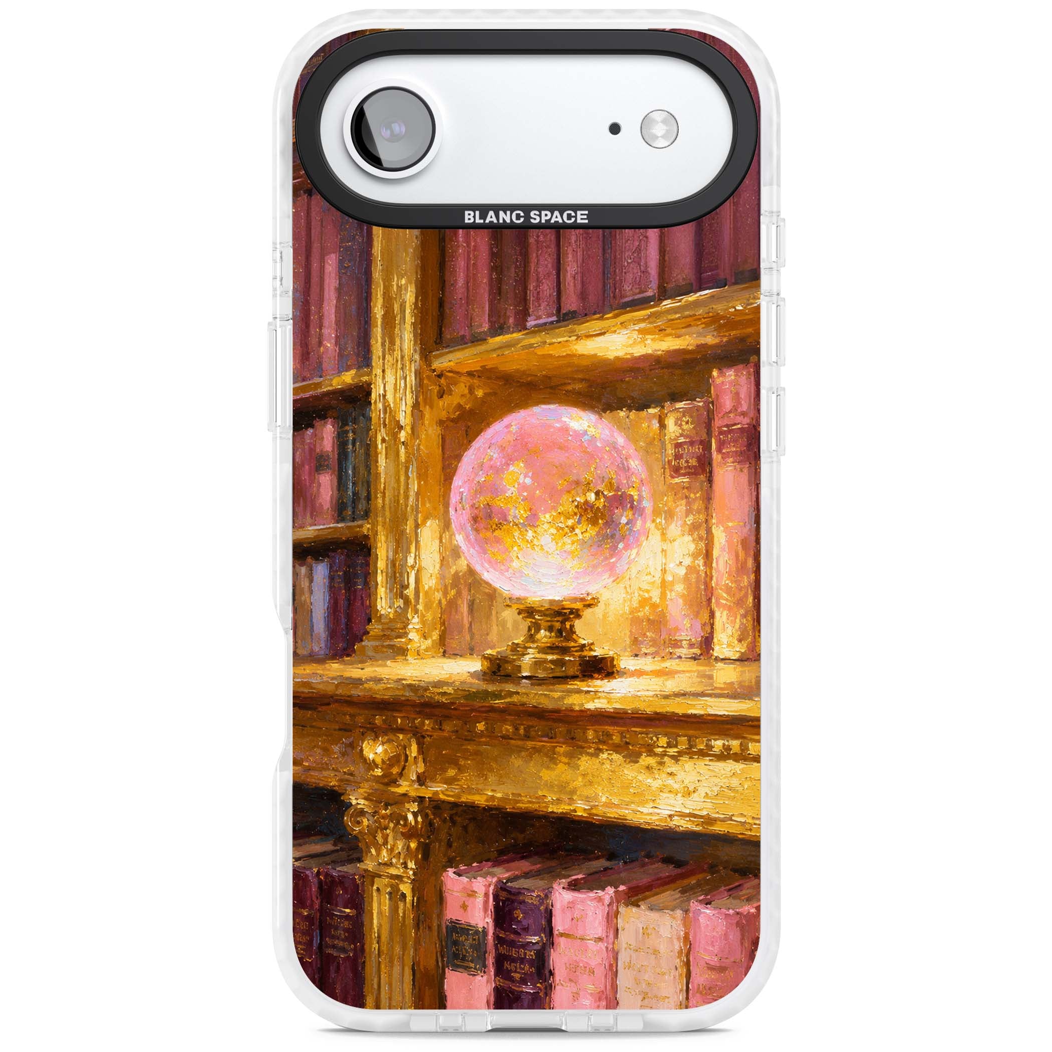 Gilded Library dark academia iPhone case featuring an oil painted crystal ball on a gilded library shelf with vintage | Black Impact case for iPhone Air
