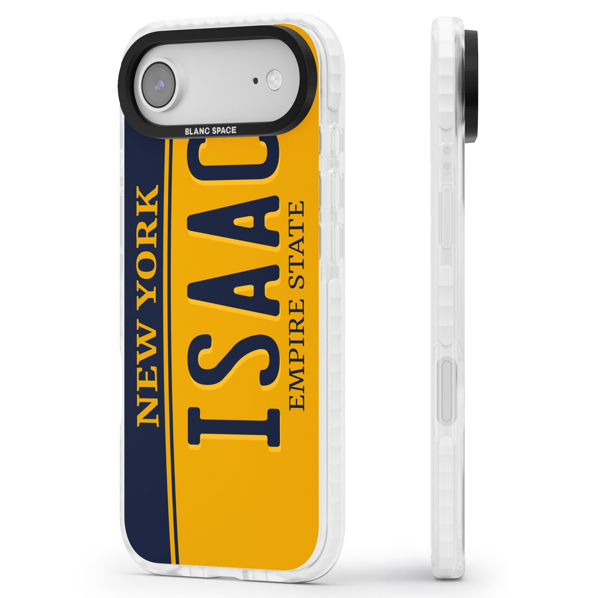 Personalised New York License Plate iPhone 17 Air Impact Clear Phone Case Side Profile