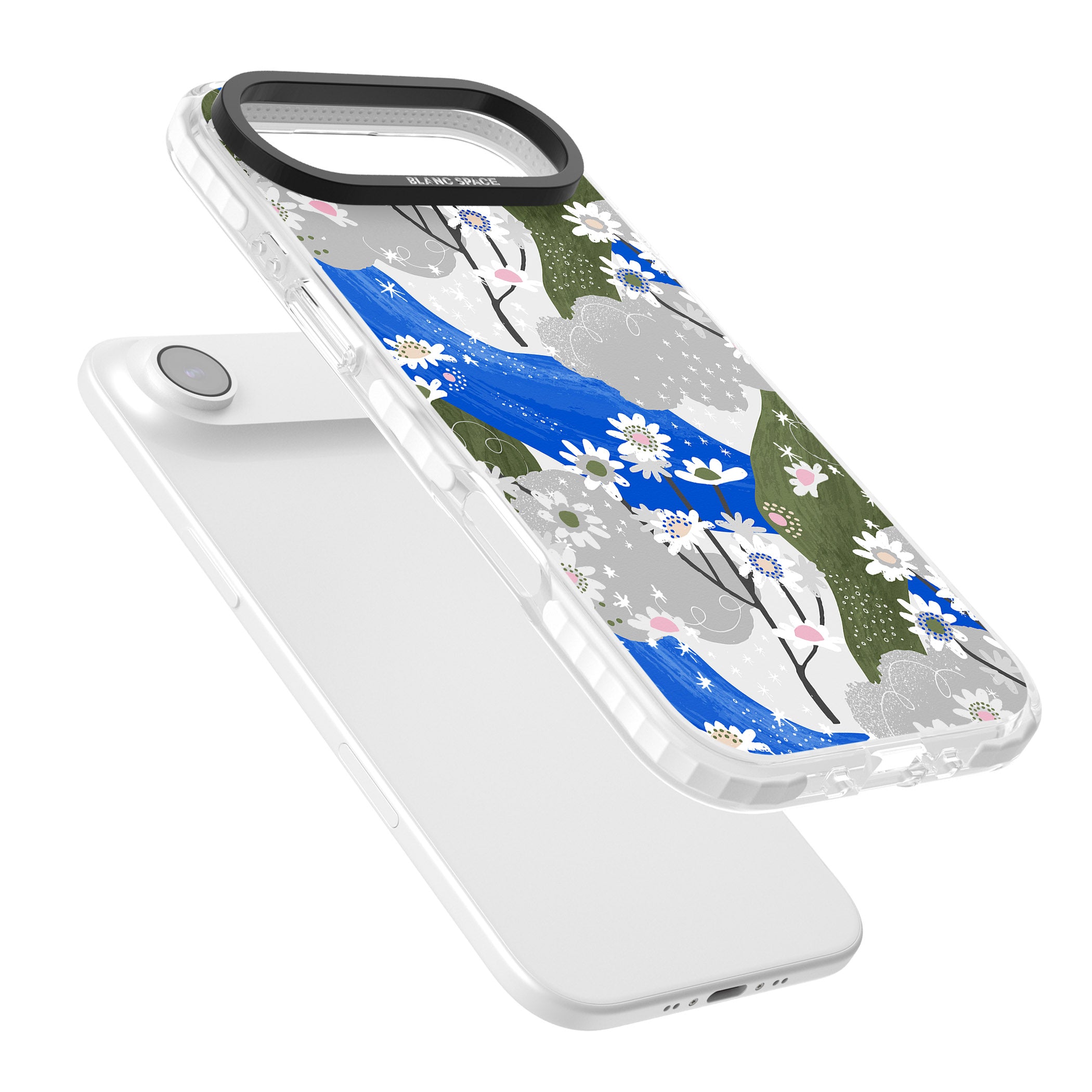 Blue & Grey Daisies Pattern iPhone 17 Air Impact Pro Clear Phone Case Colours