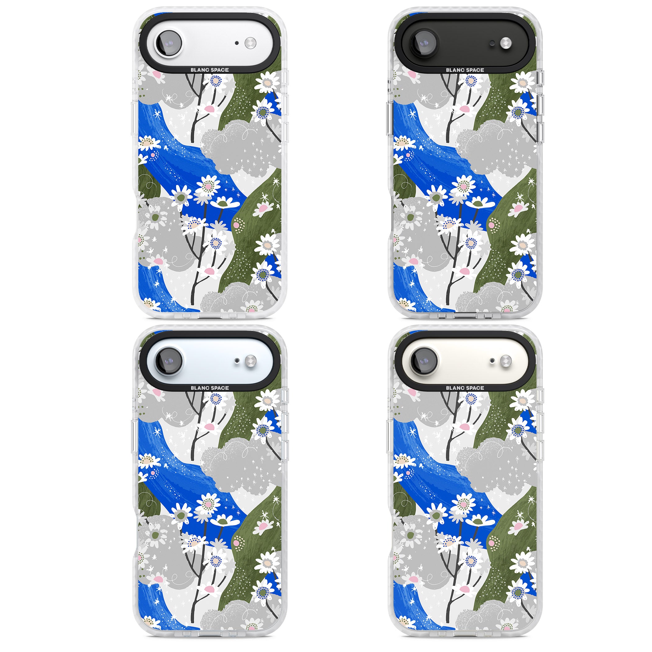 Blue & Grey Daisies Pattern iPhone 17 Air Impact Pro Clear Phone Case APT Impact Protection