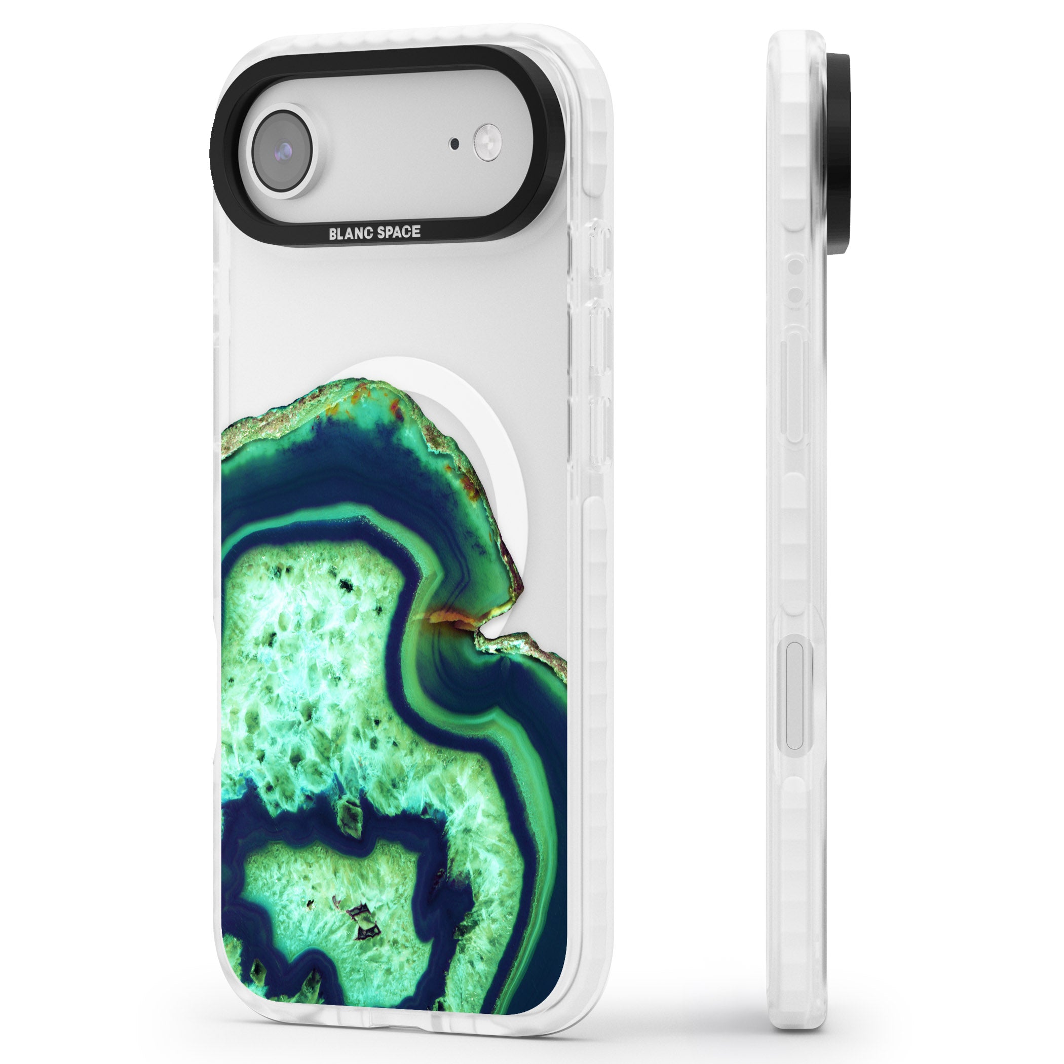 Emerald Agate Slice iPhone 17 Air Impact Pro Clear Phone Case Side Profile