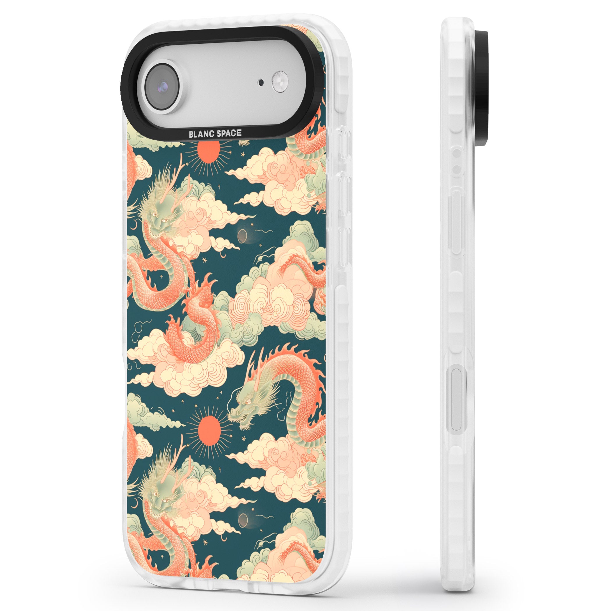 Chinese Dragons Clouds iPhone 17 Air Impact Pro Clear Phone Case Side Profile