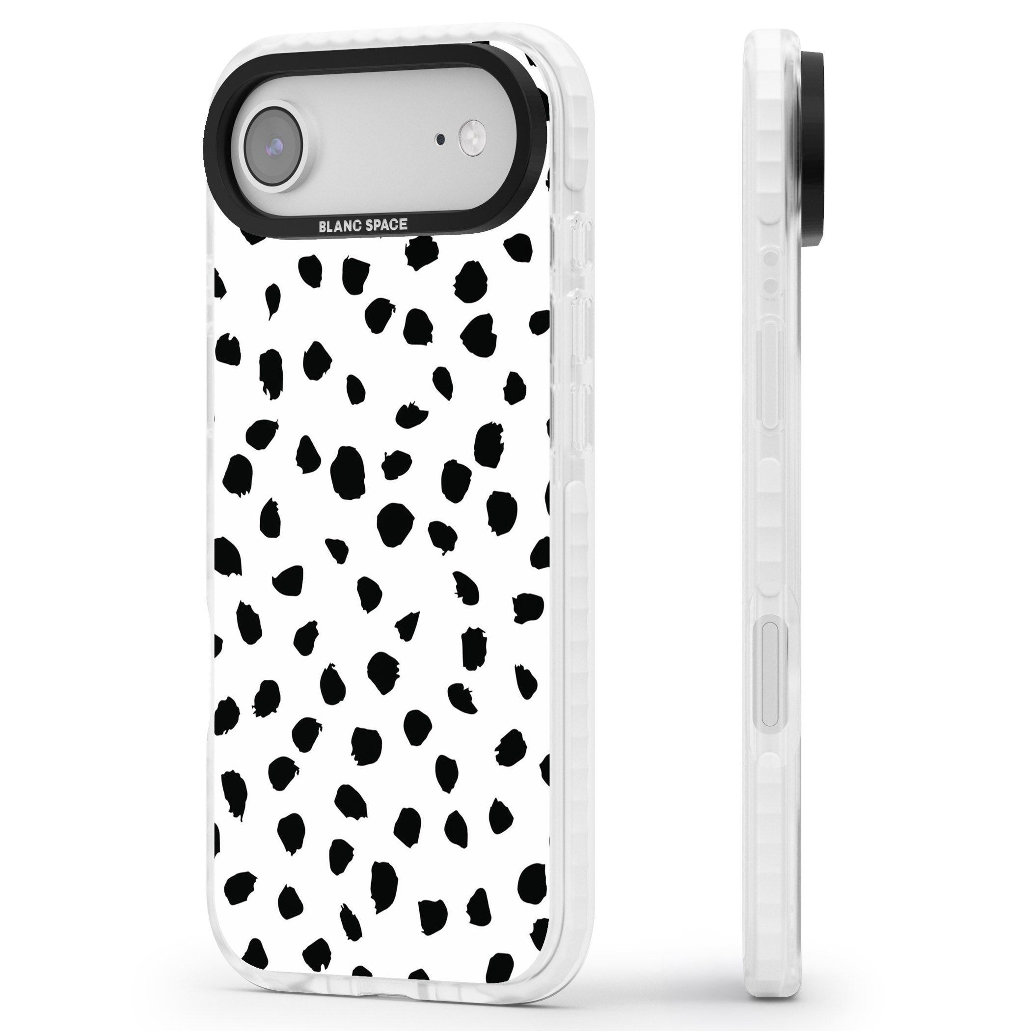 White Dalmatian Print iPhone 17 Air Impact Pro Clear Phone Case Side Profile
