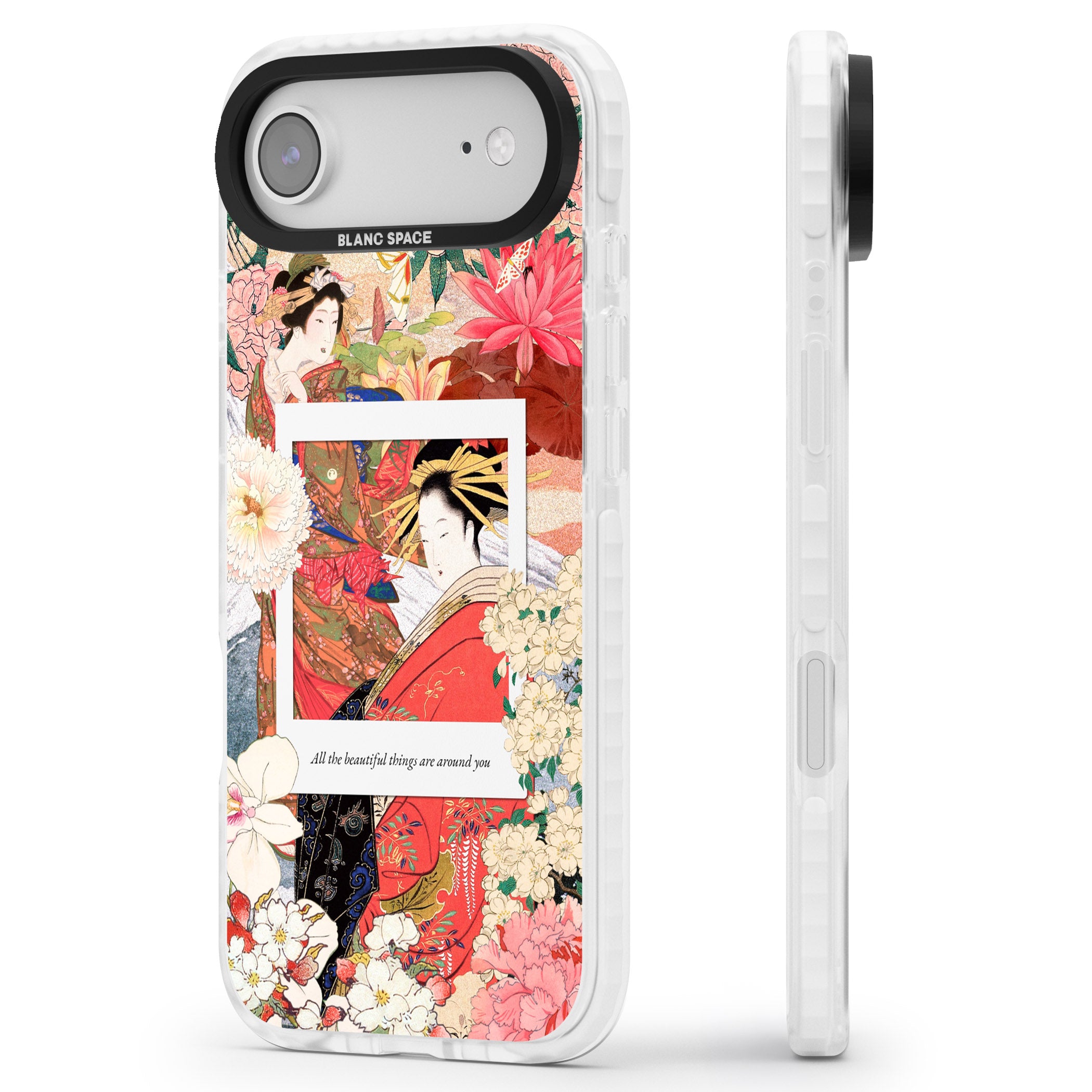 Woodblock Geisha iPhone 17 Air Impact Pro Clear Phone Case Side Profile
