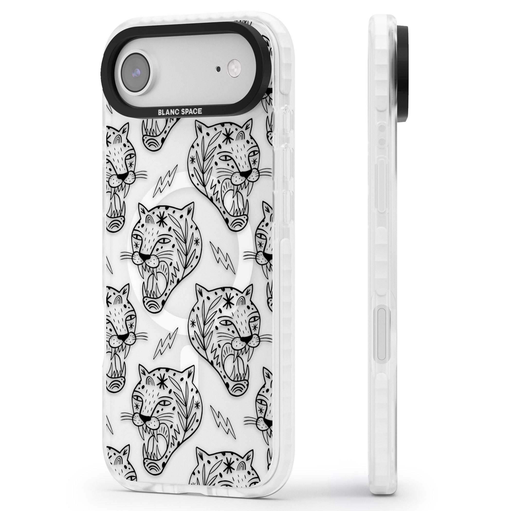 Black Tiger Roar Pattern iPhone 17 Air Impact Pro Clear Phone Case Side Profile