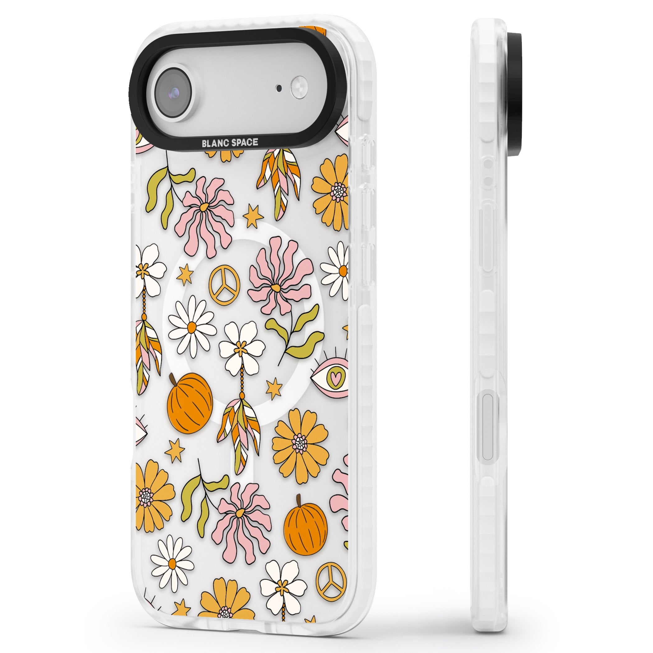 Retro Boho Fall Floral iPhone 17 Air Impact Pro Clear Phone Case Side Profile