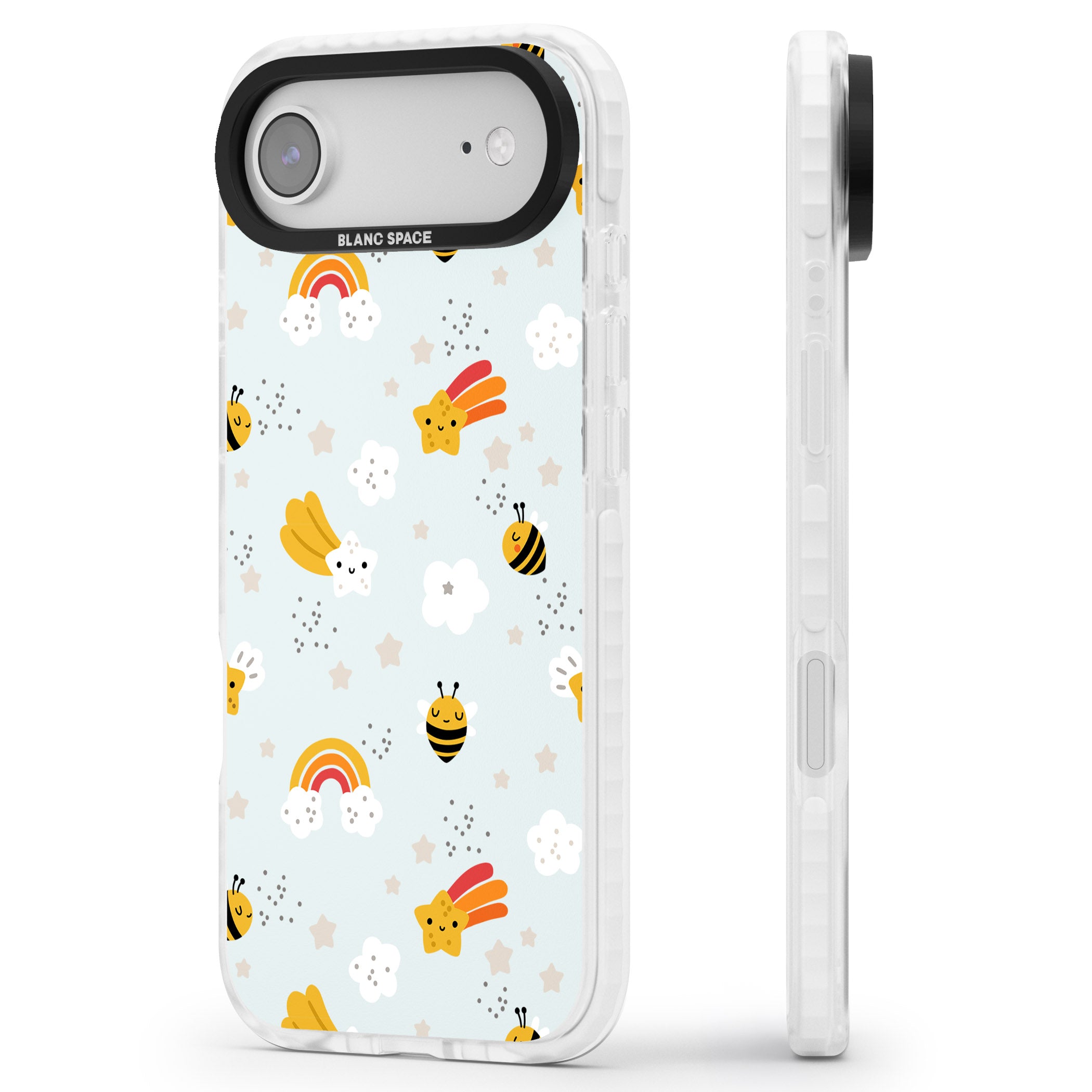 Sweet As Honey Patterns: Bees & Rainbows iPhone 17 Air Impact Pro Clear Phone Case Side Profile