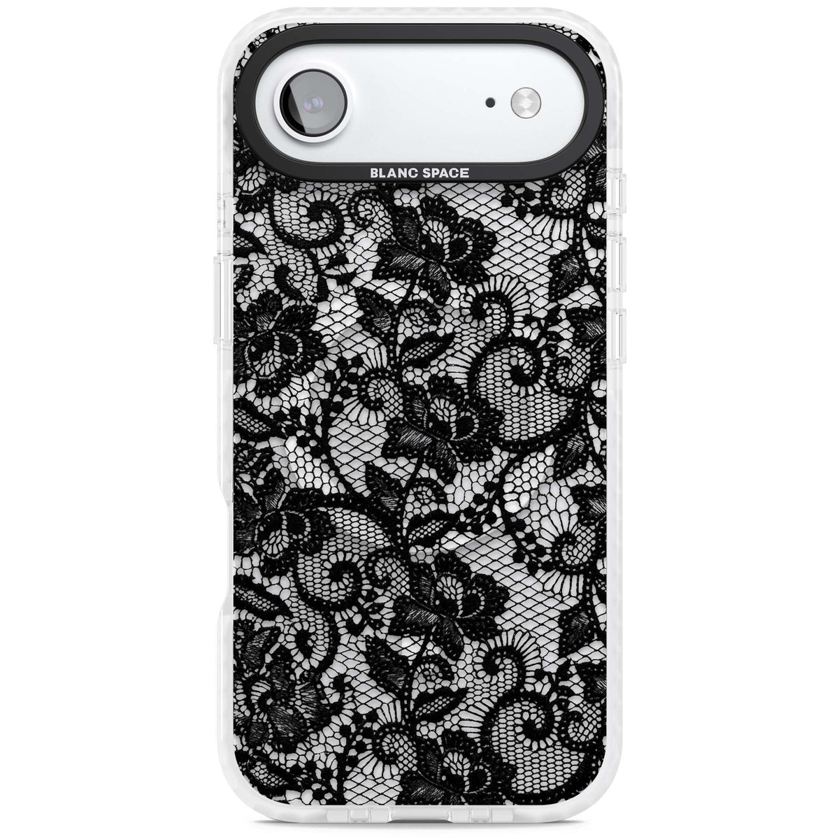Black Lace gothic iPhone case featuring intricate black floral lace pattern with vintage whimsigoth detail | Impact Magsafe case for iPhone Air