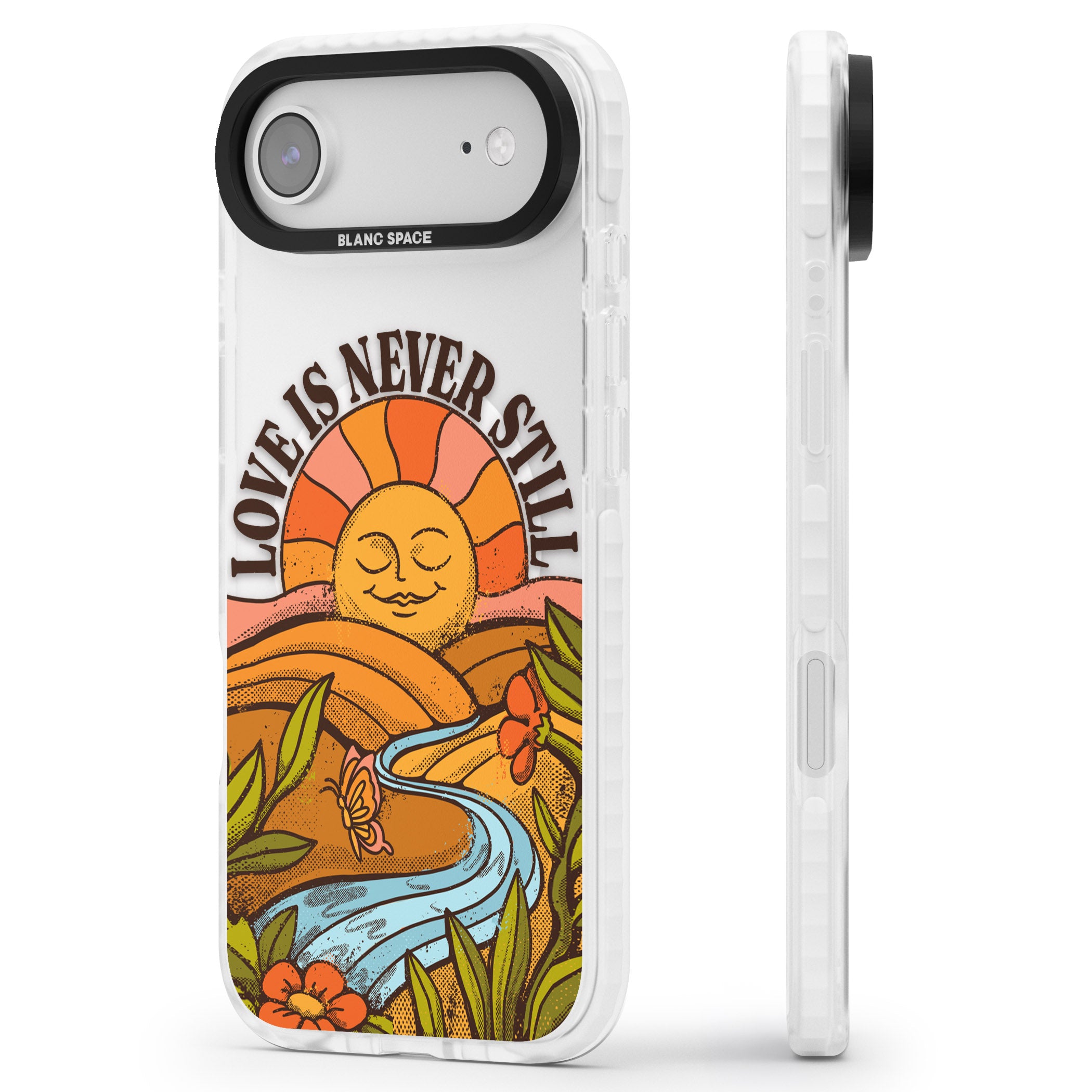 Love Is Never Still iPhone 17 Air Impact Pro Clear Phone Case Side Profile