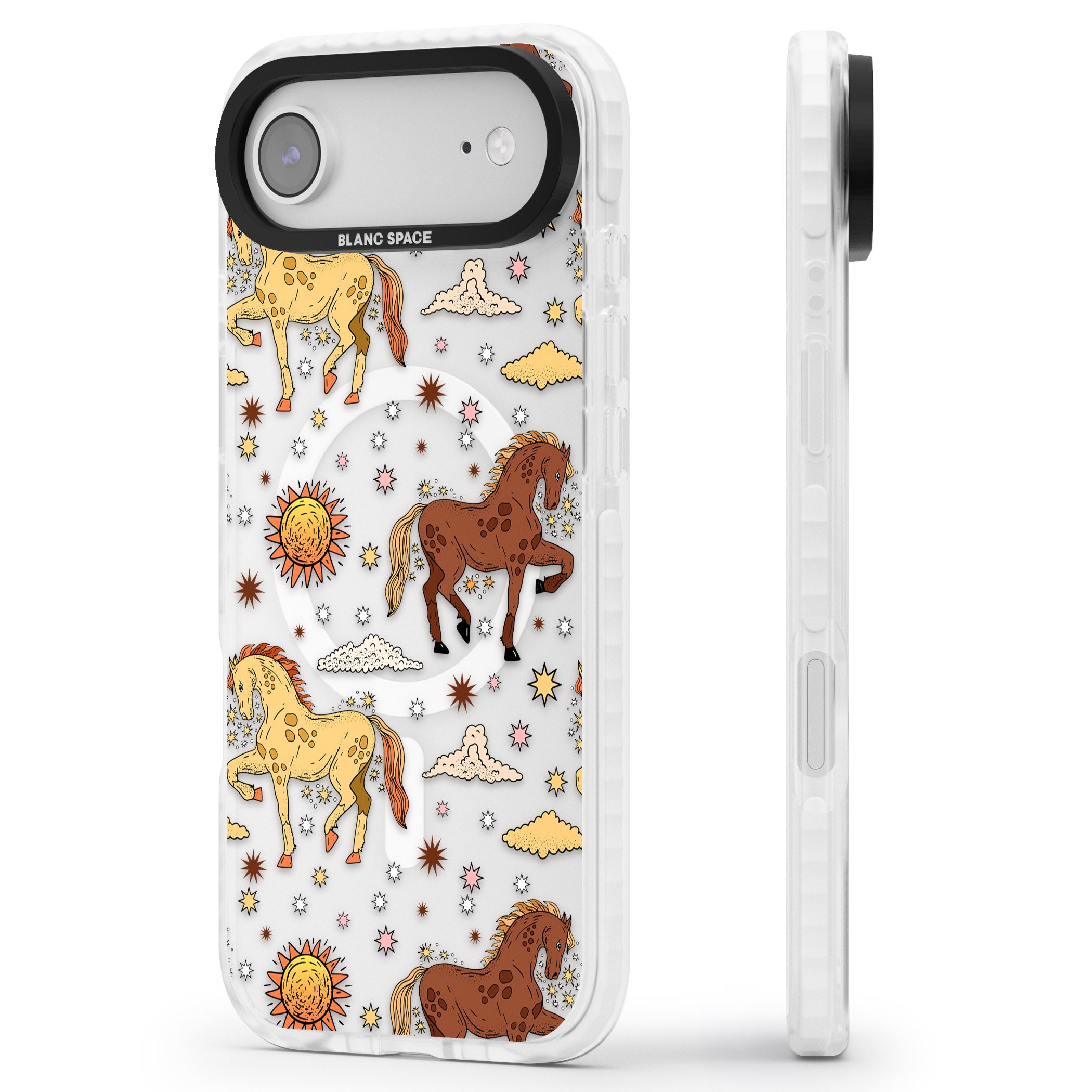 Boho Celestial Wild Horses iPhone 17 Air Impact Pro Clear Phone Case Side Profile