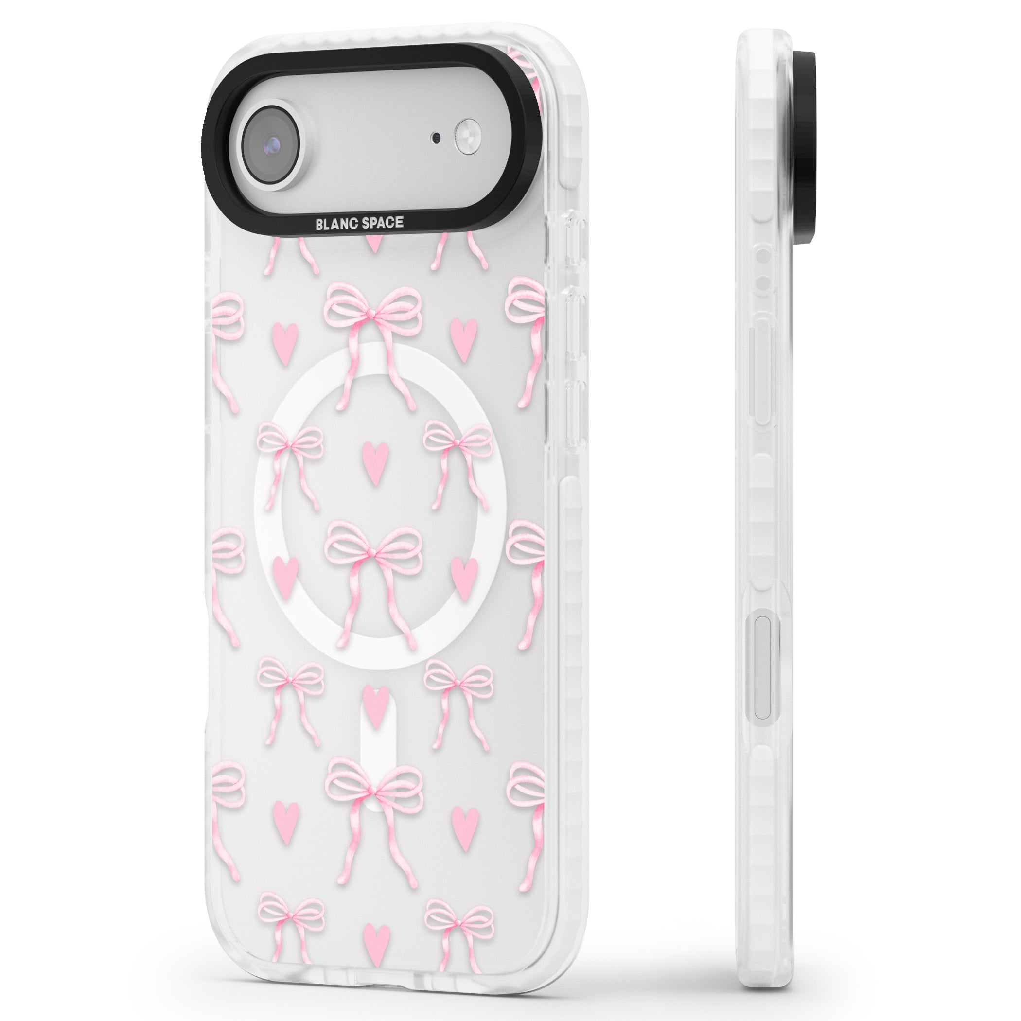 Pink Bows & Hearts iPhone 17 Air Impact Pro Clear Phone Case Side Profile