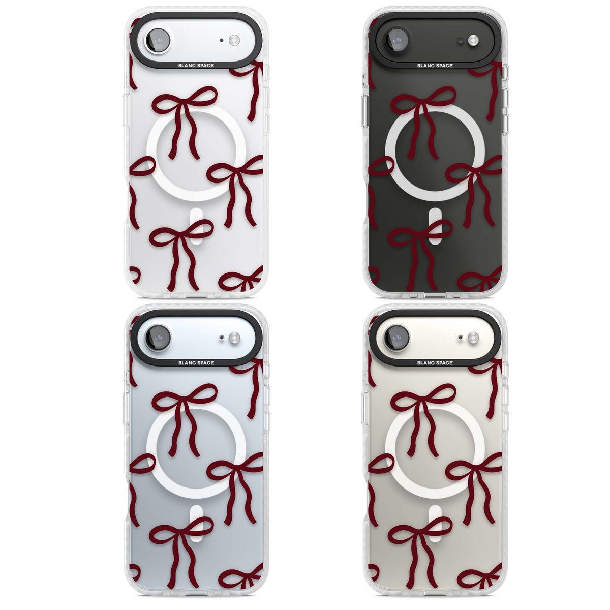 Burgundy Bows coquette iPhone case featuring hand-drawn burgundy red bows on a clear background | Impact Magsafe case for iPhone Air
