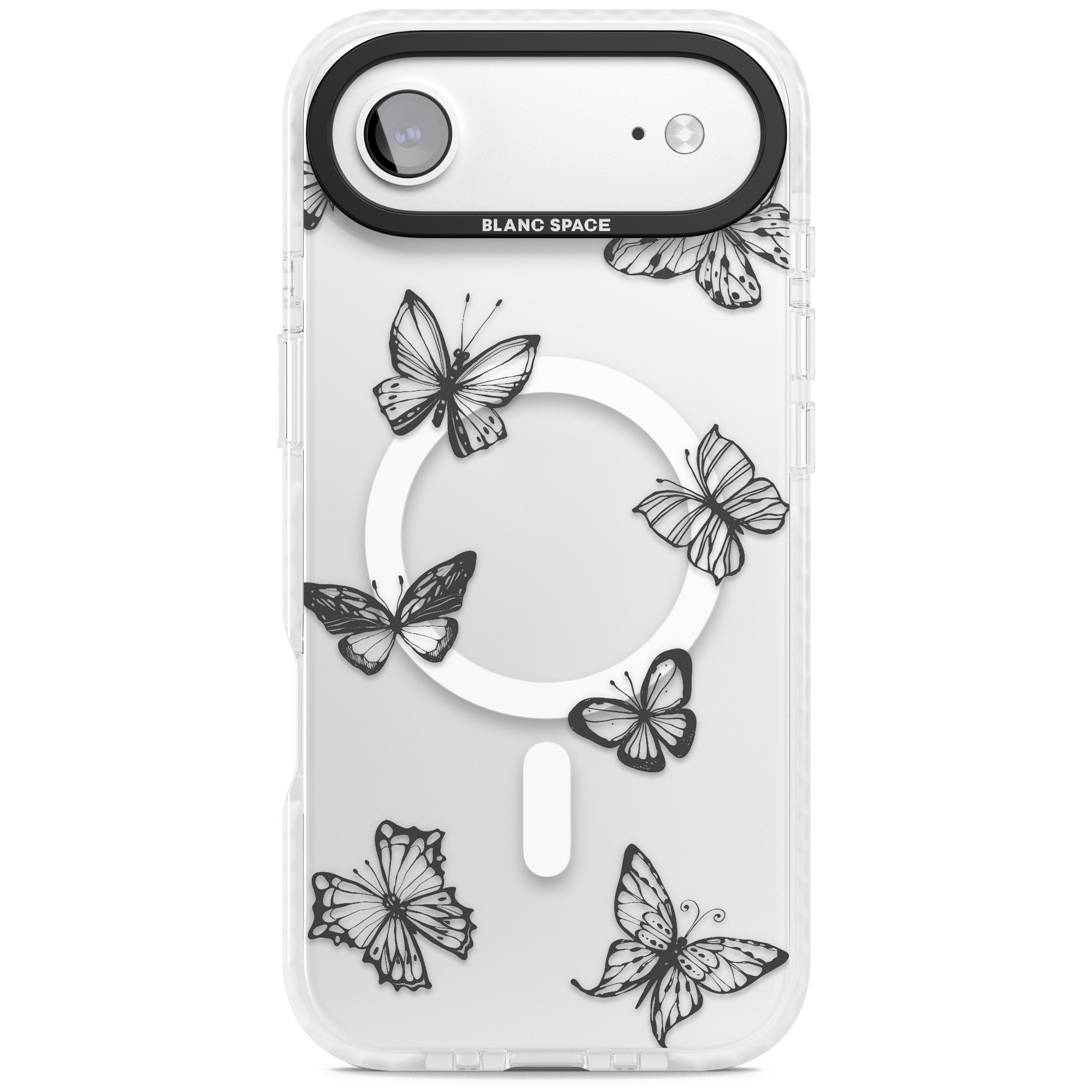 Grey Butterfly Line Pattern iPhone 17 Air Impact Pro Clear Phone Case