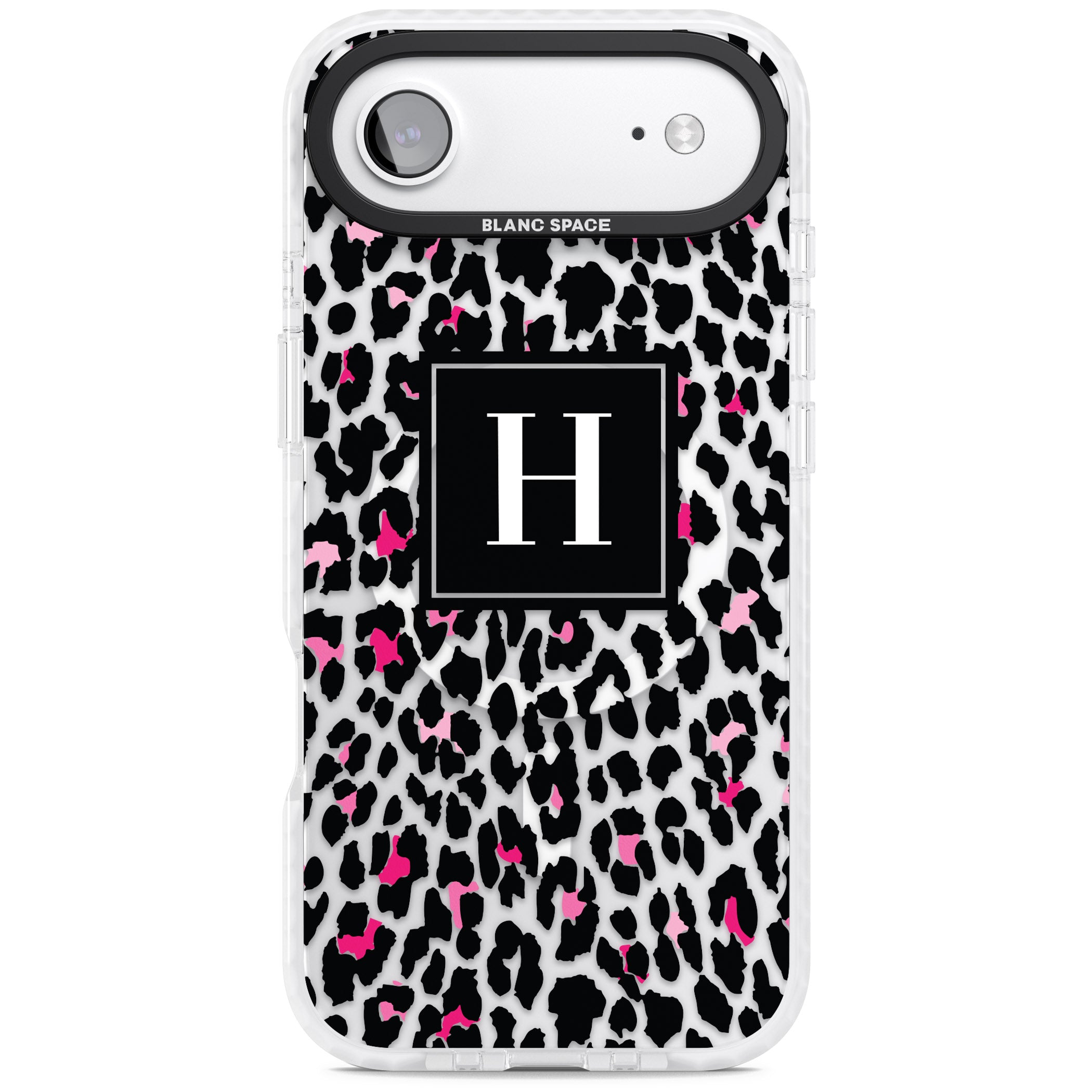 Personalised Clear Pink Leopard Monogram iPhone 17 Air Impact Pro Clear Phone Case