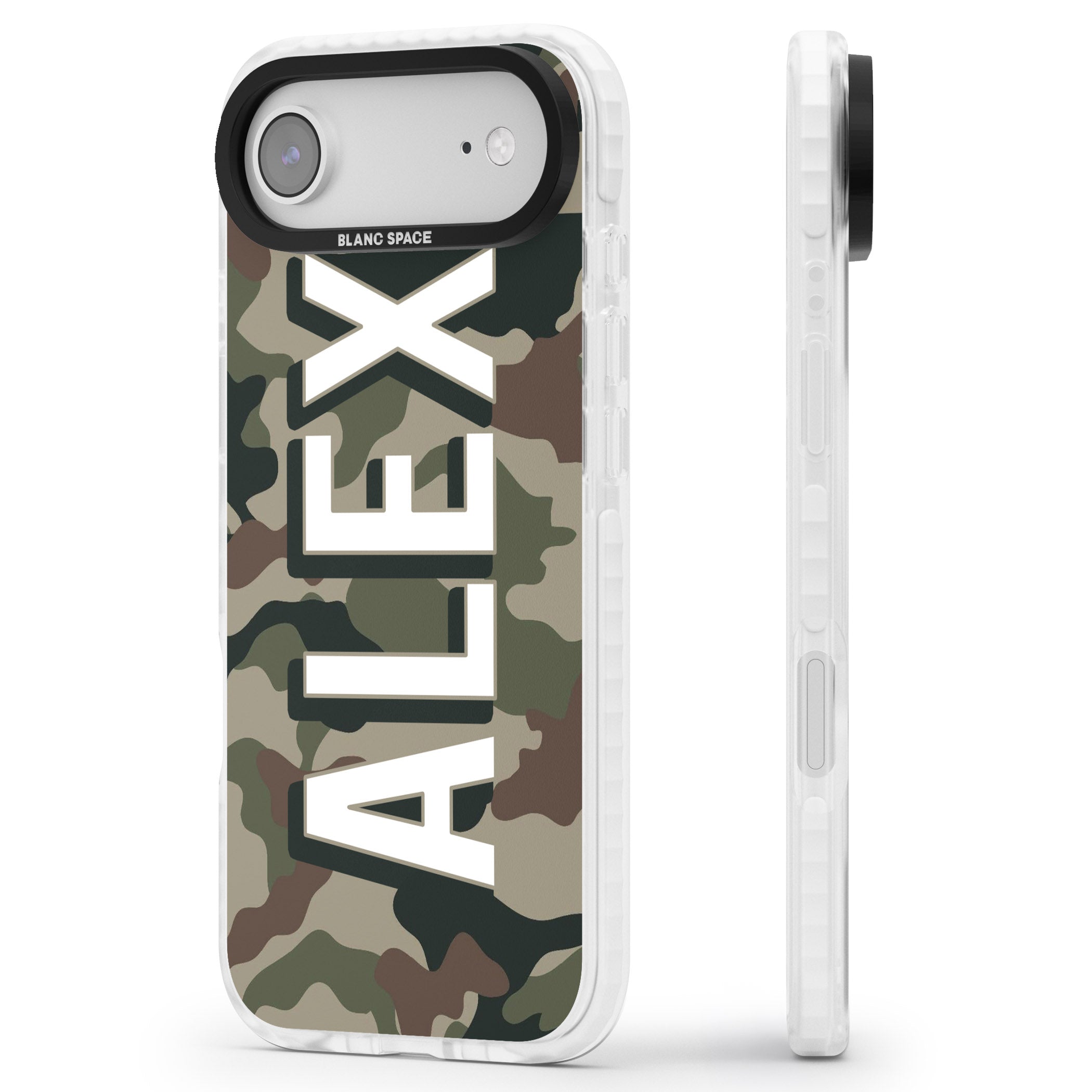 Personalised Classic Green Camo iPhone 17 Air Impact Pro Clear Phone Case Side Profile