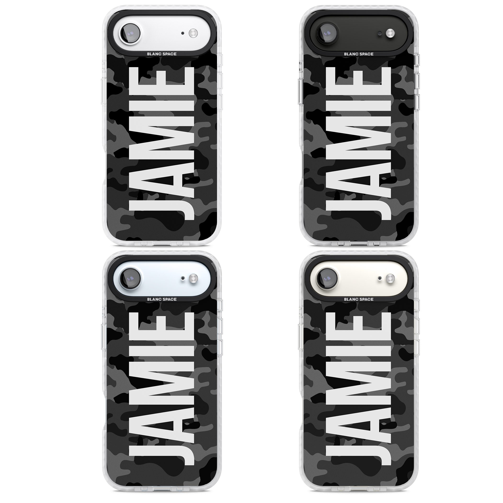 Personalised Black Camo Name Vertical iPhone 17 Air Impact Pro Clear Phone Case APT Impact Protection