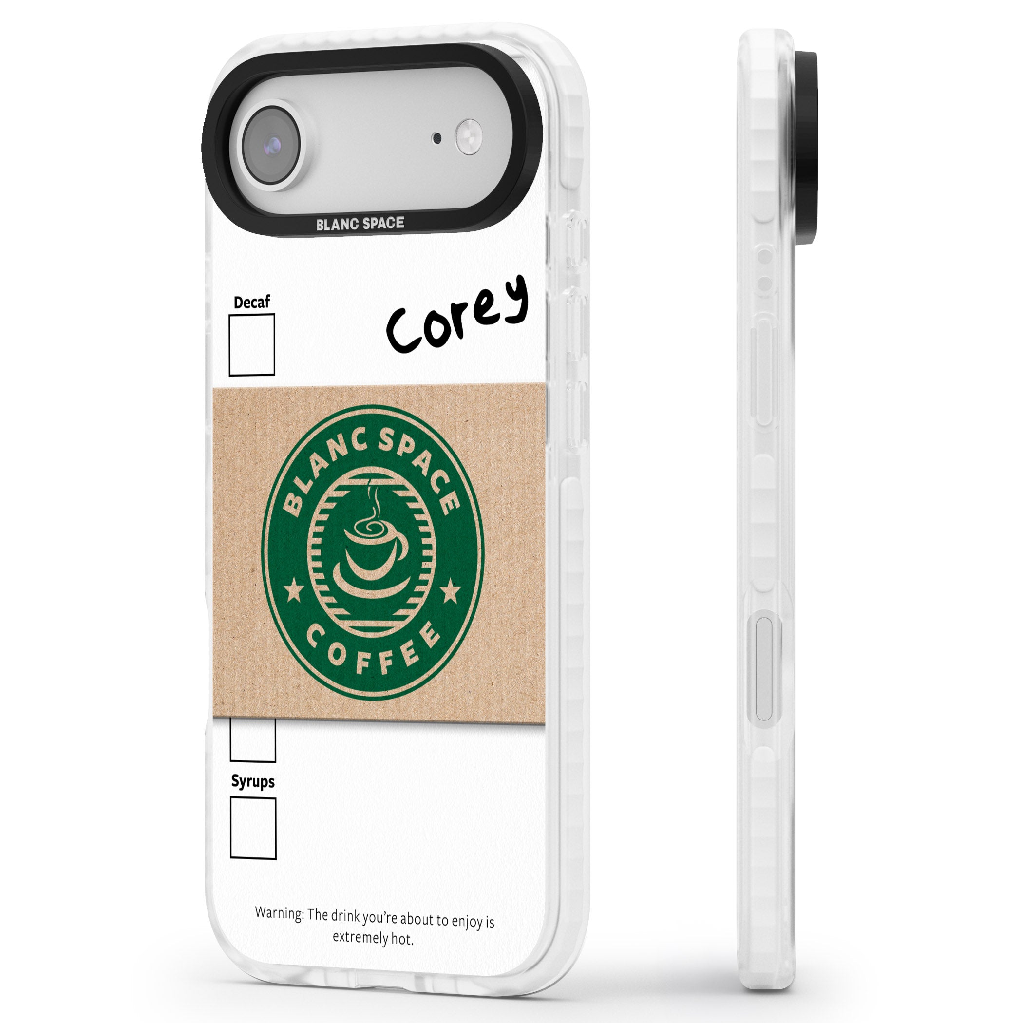 Personalised Coffee Cup iPhone 17 Air Impact Pro Clear Phone Case Side Profile