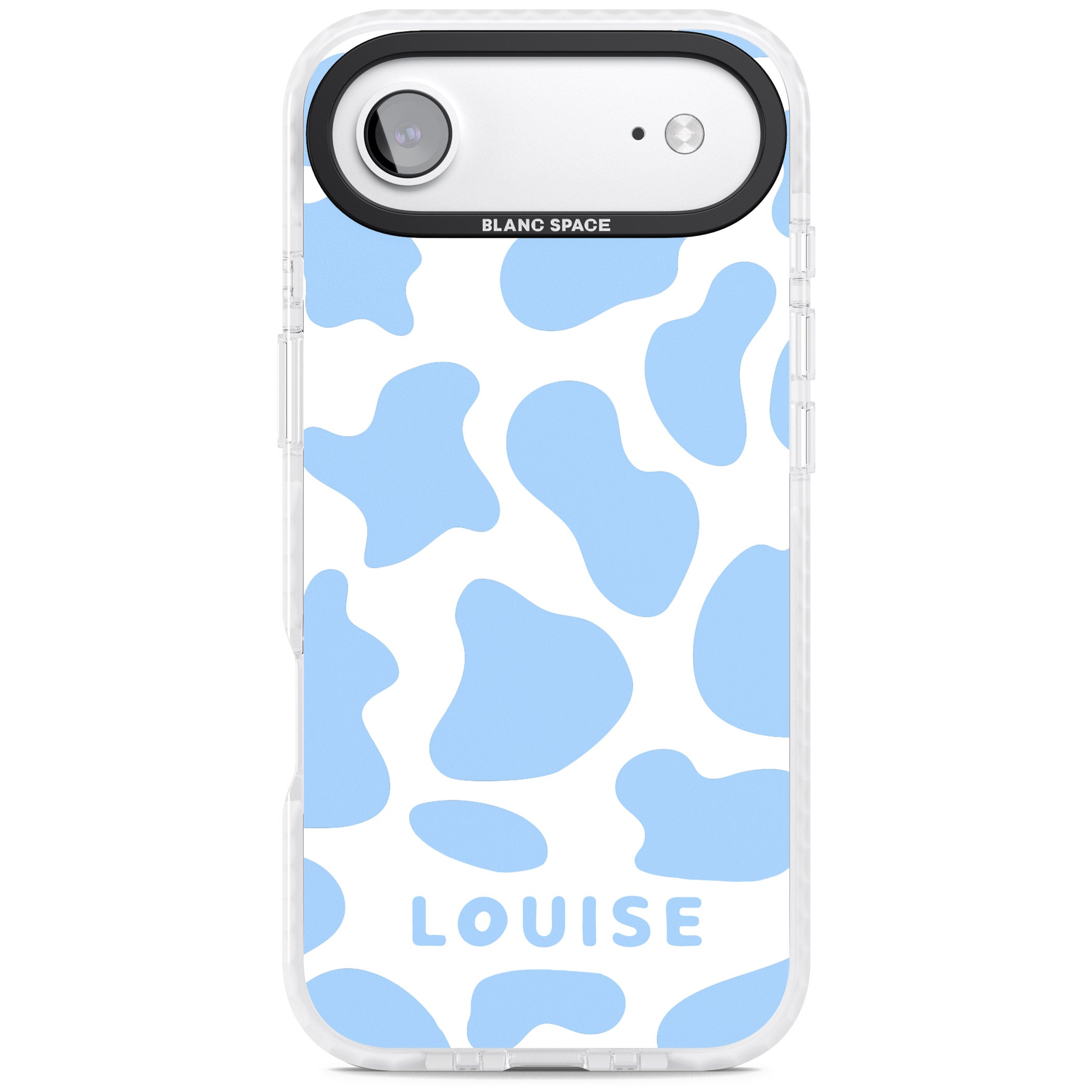 Personalised Blue And White Cow Print iPhone 17 Air Impact Pro Clear Phone Case