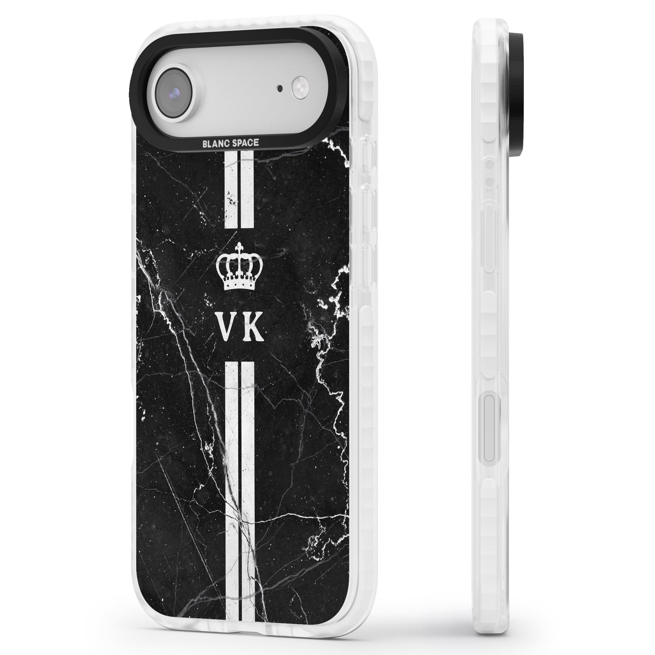 Personalised Black Marble Stripe Initials iPhone 17 Air Impact Pro Clear Phone Case Side Profile