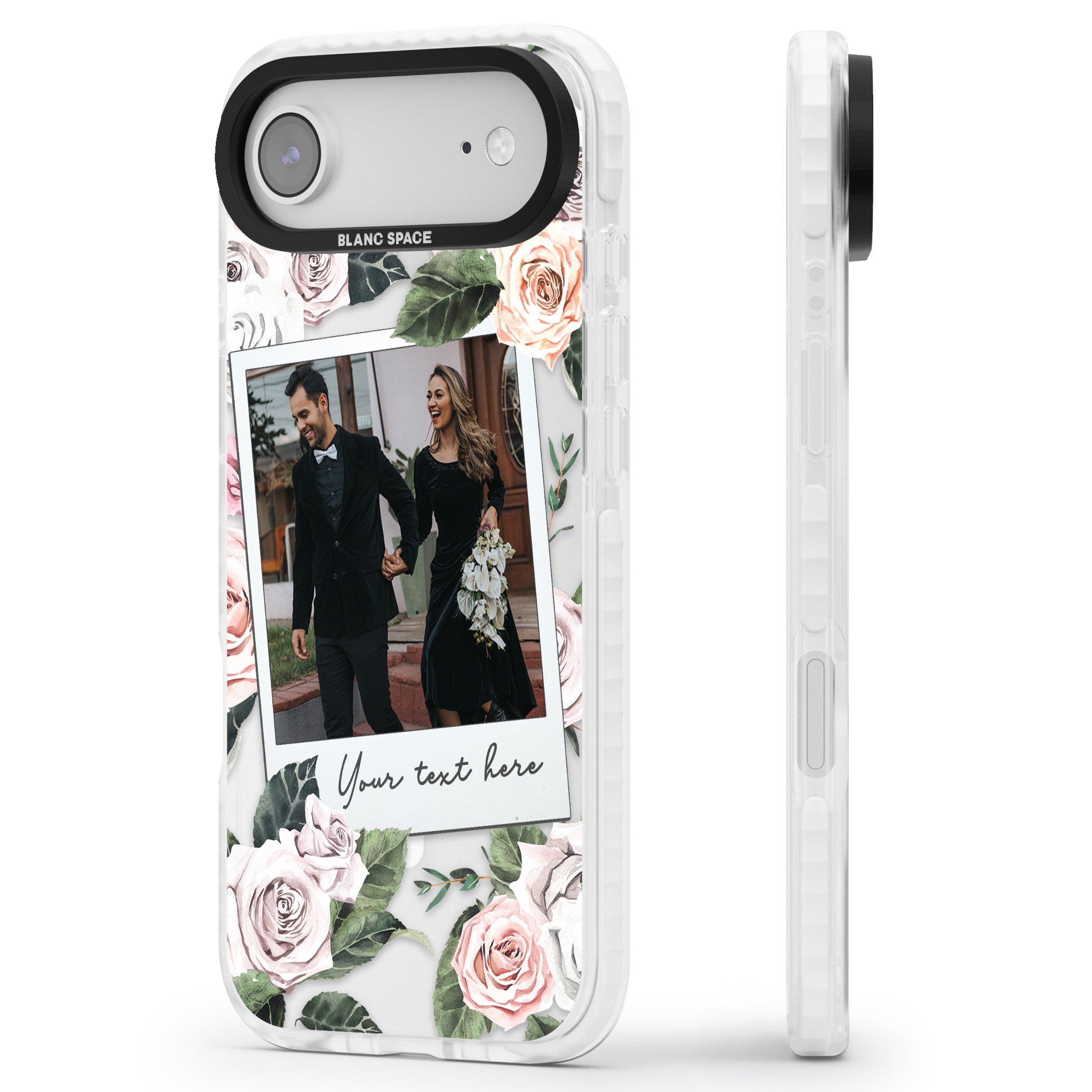 Personalised Floral Instant Camera Photo iPhone 17 Air Impact Pro Clear Phone Case Side Profile