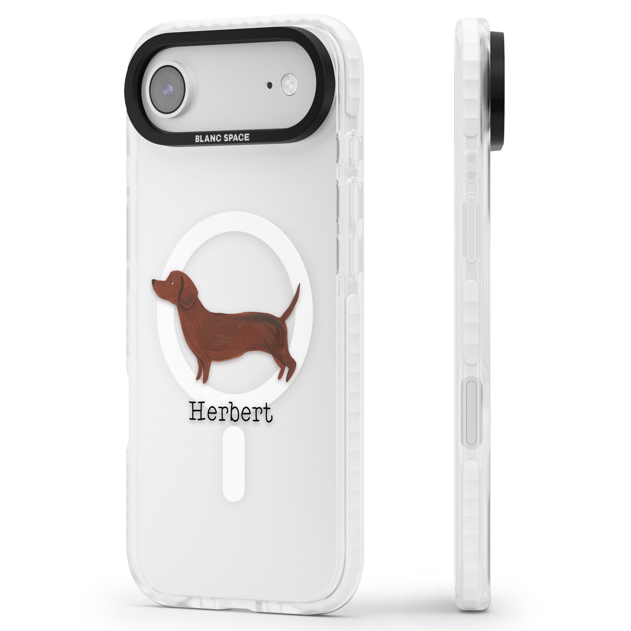 Personalised Sausage Dog iPhone 17 Air Impact Pro Clear Phone Case Side Profile