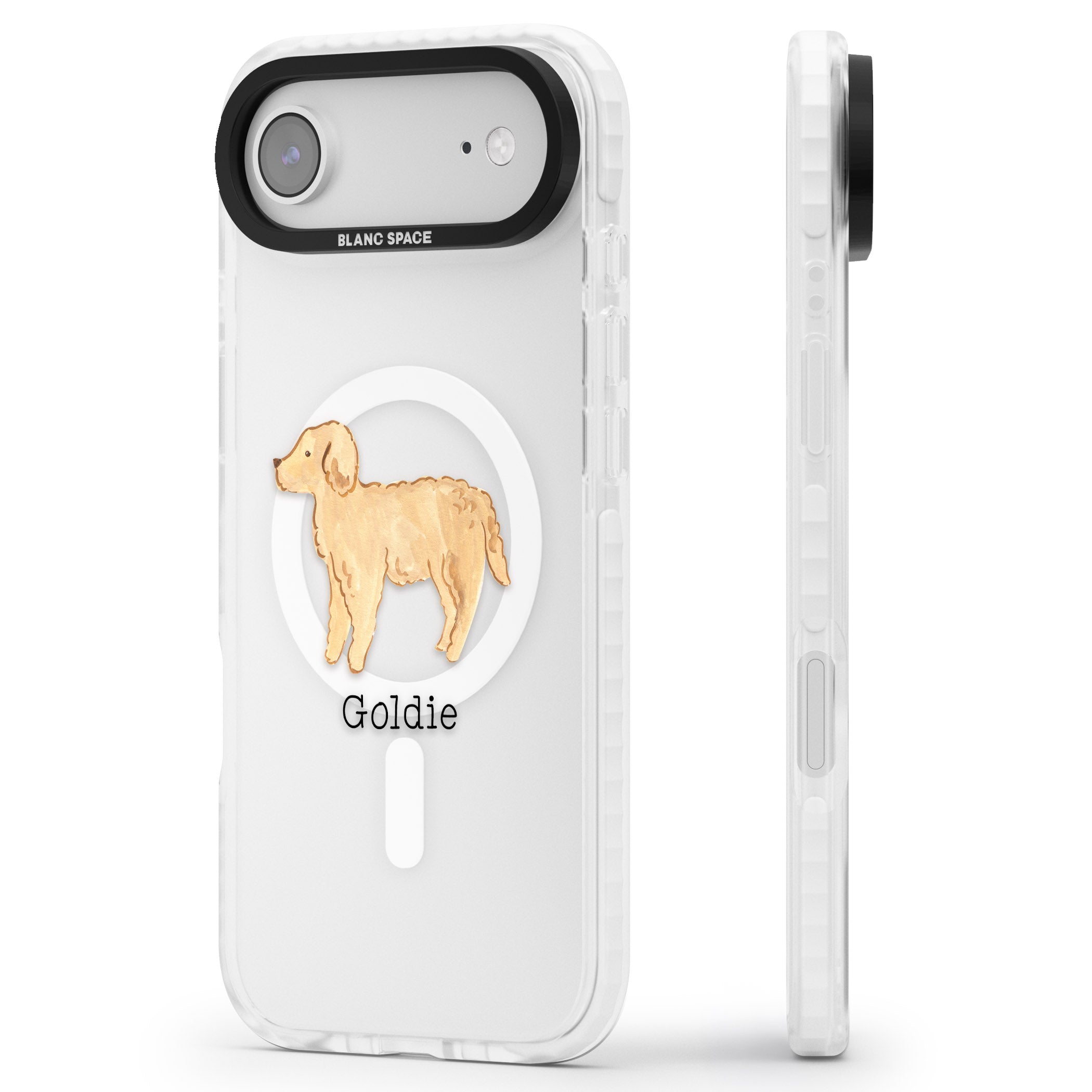 Personalised Goldendoodle iPhone 17 Air Impact Pro Clear Phone Case Side Profile