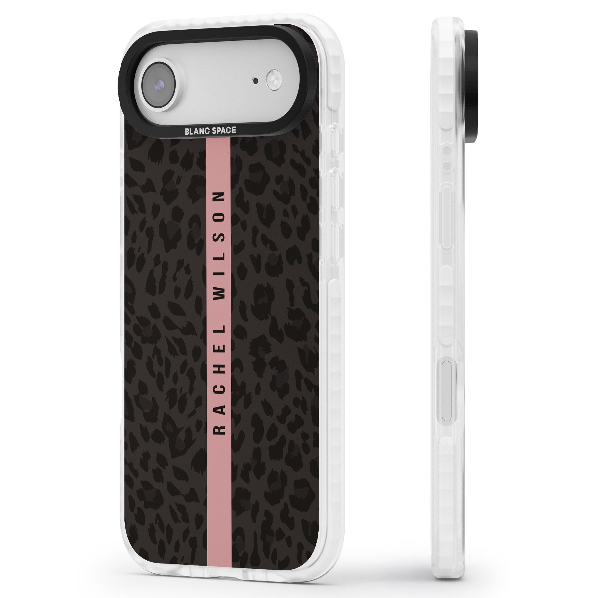 Personalised Pink Stripe Leopard iPhone 17 Air Impact Pro Clear Phone Case Side Profile