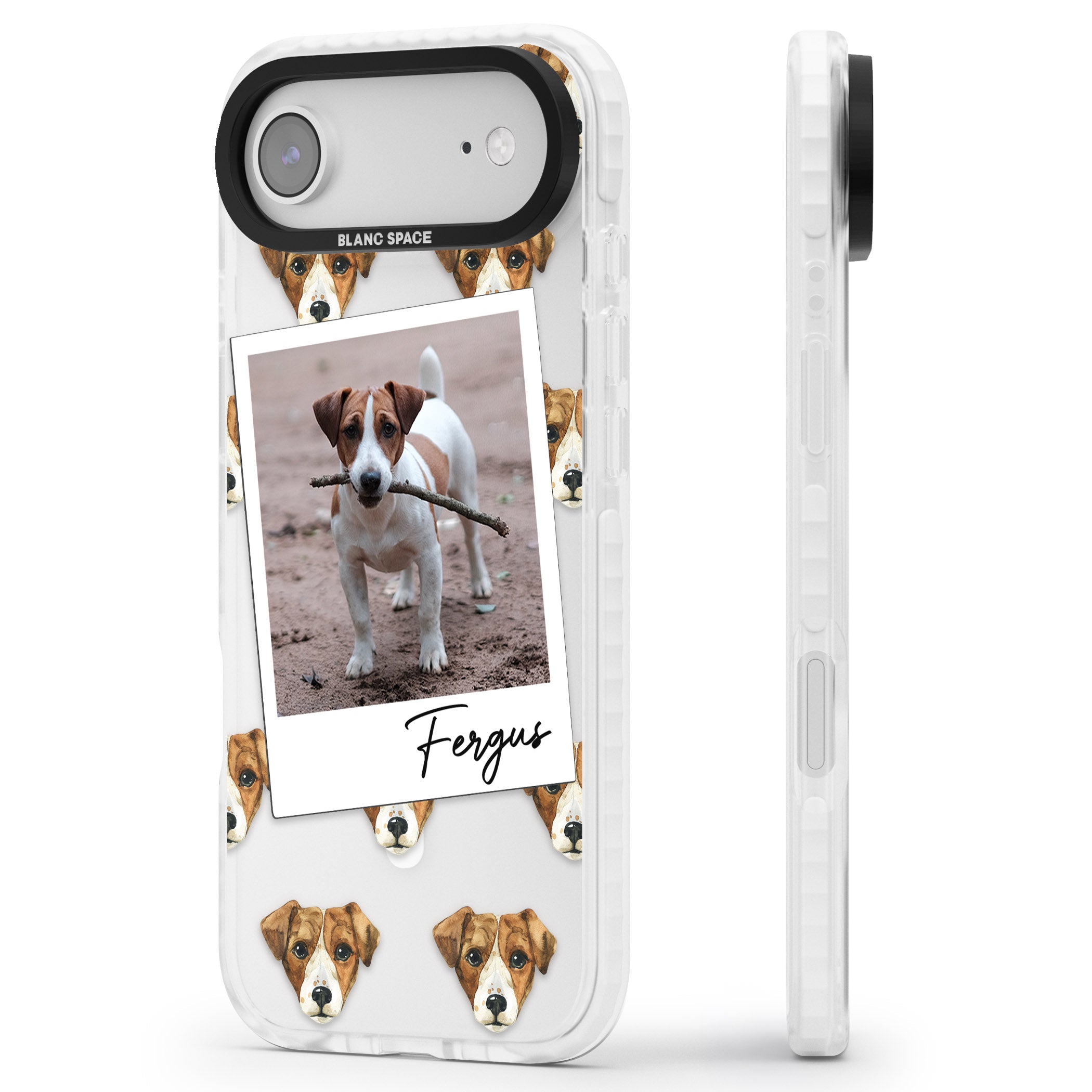 Personalised Jack Russell Instant Camera Photo iPhone 17 Air Impact Pro Clear Phone Case Side Profile