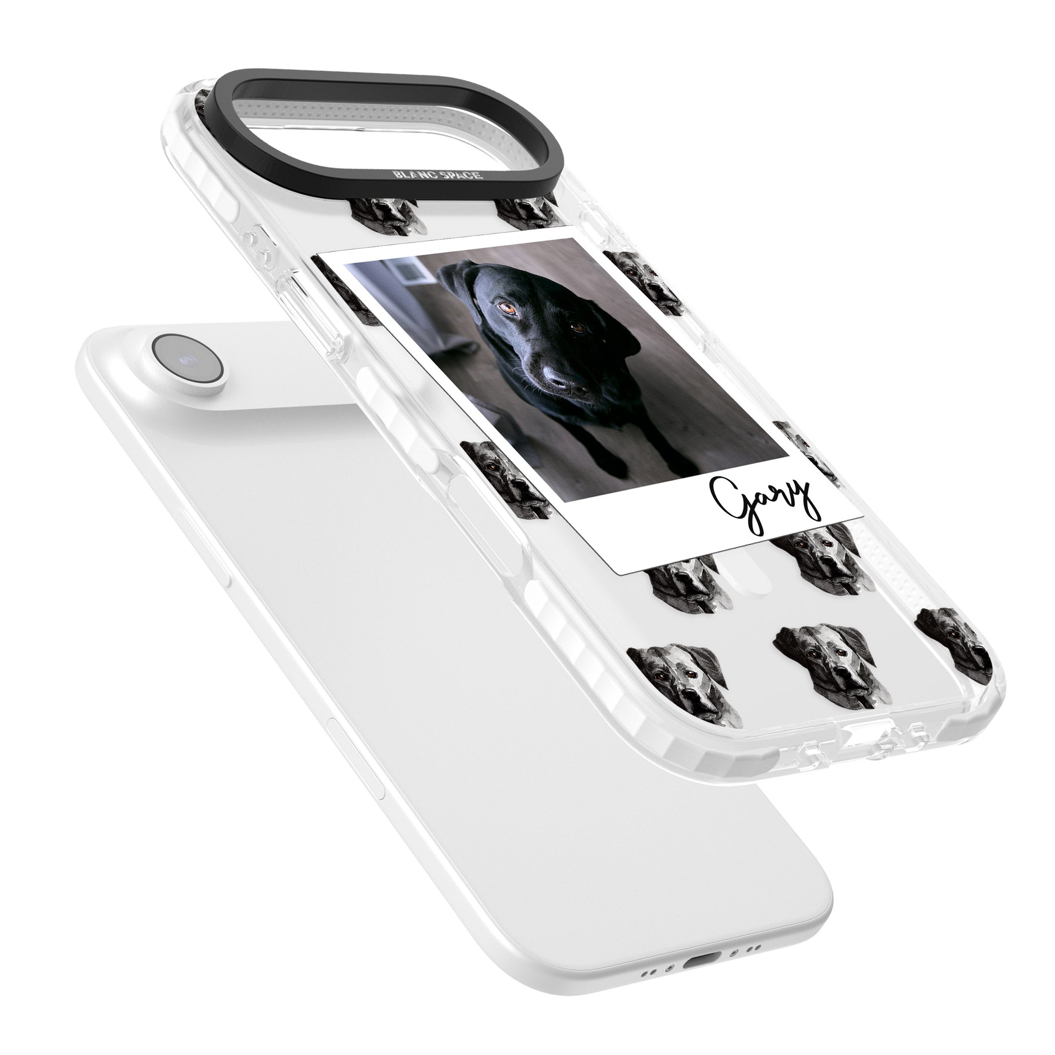 Personalised Black Labrador Instant Camera Photo iPhone 17 Air Impact Pro Clear Phone Case Colours