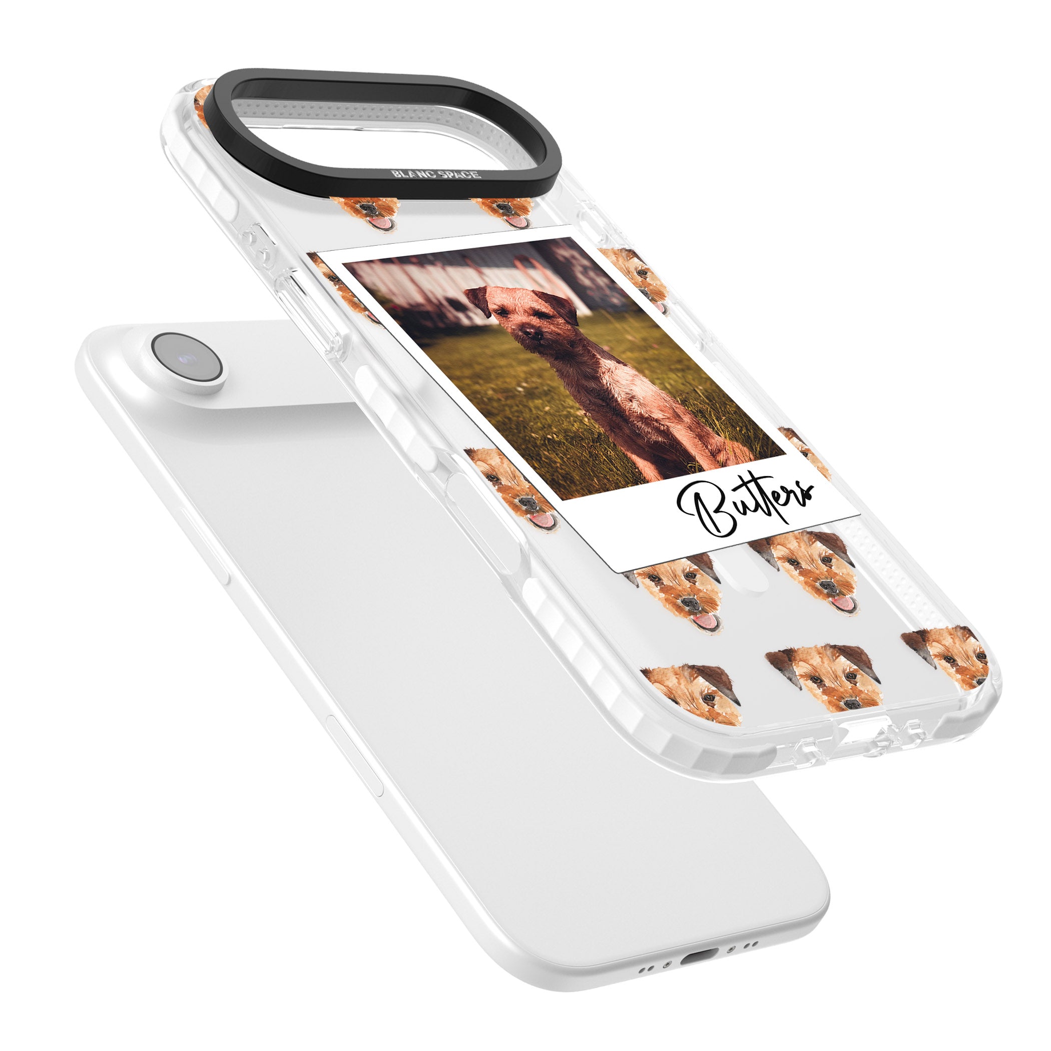 Personalised Border Terrier Instant Camera Photo iPhone 17 Air Impact Pro Clear Phone Case Colours