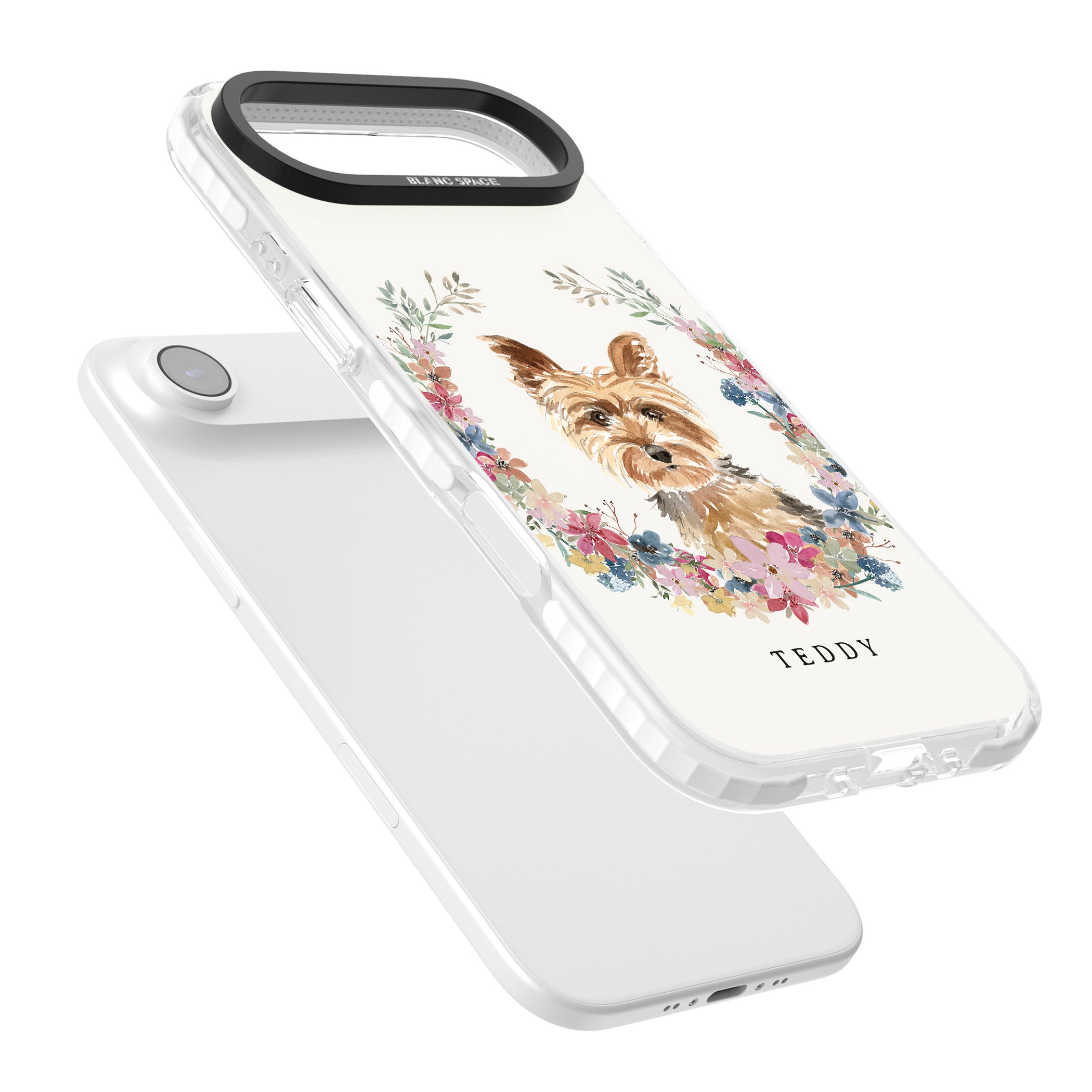 Personalised Yorkshire Terrier Floral Portrait iPhone 17 Air Impact Pro Clear Phone Case Colours
