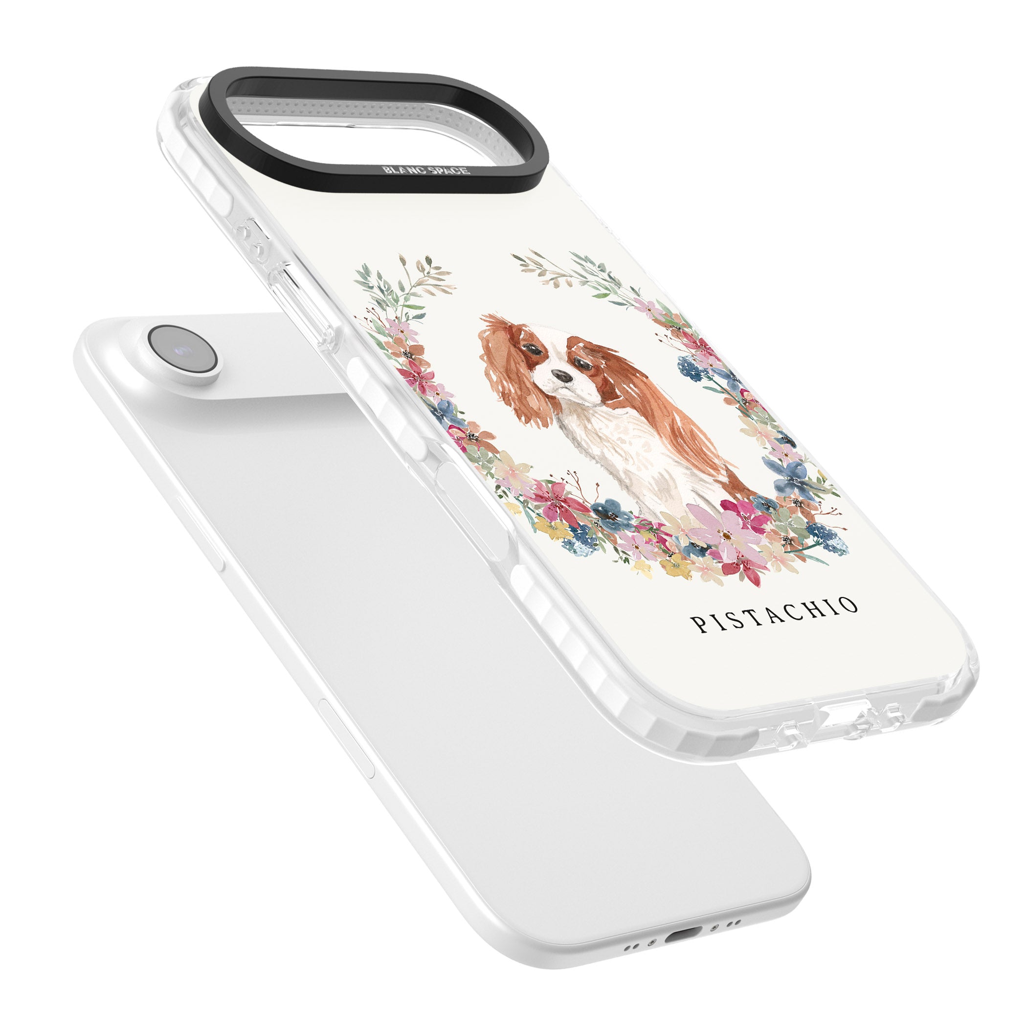 Personalised Cavalier King Charles Floral Portrait iPhone 17 Air Impact Pro Clear Phone Case Colours