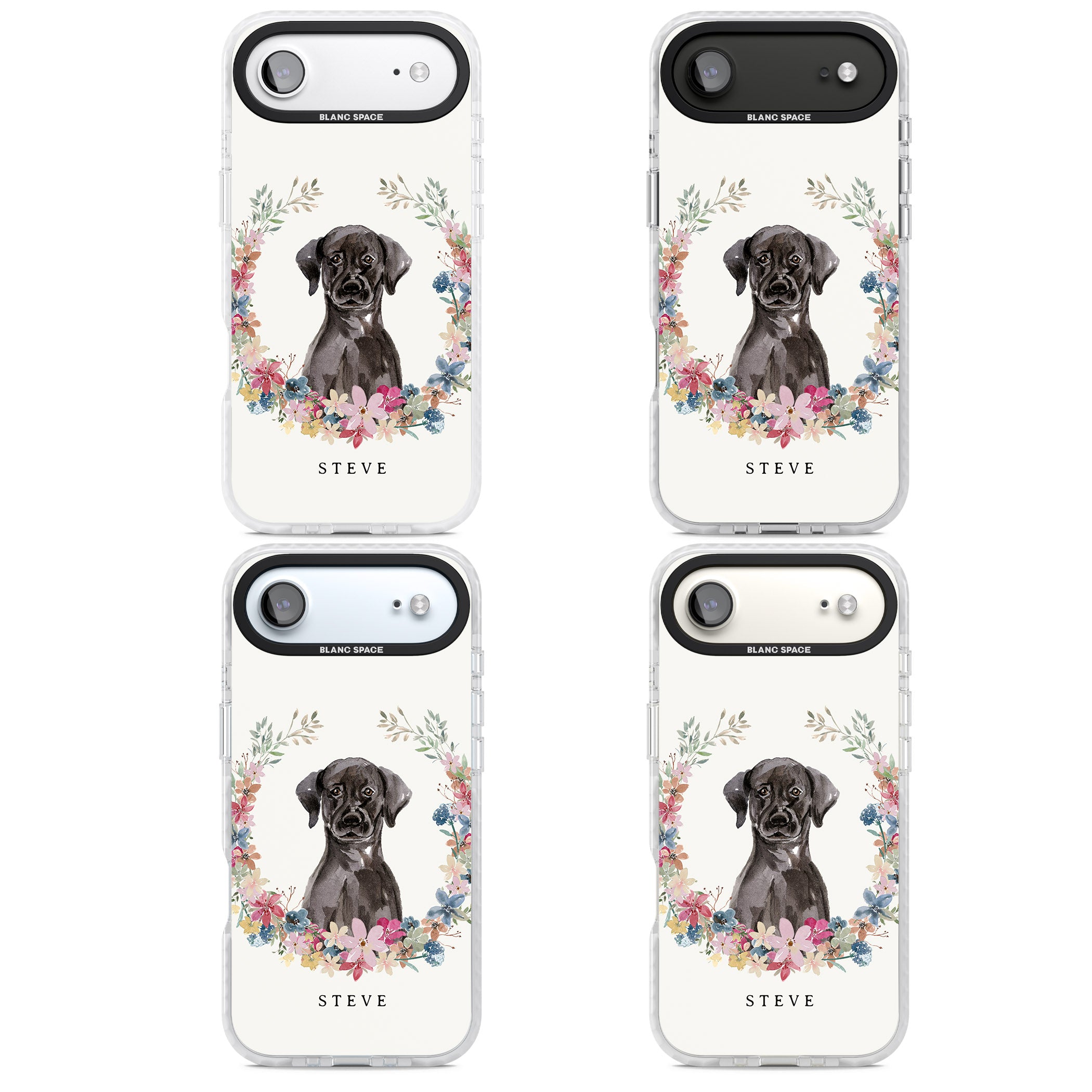 Personalised Black Labrador Floral Portrait iPhone 17 Air Impact Pro Clear Phone Case APT Impact Protection