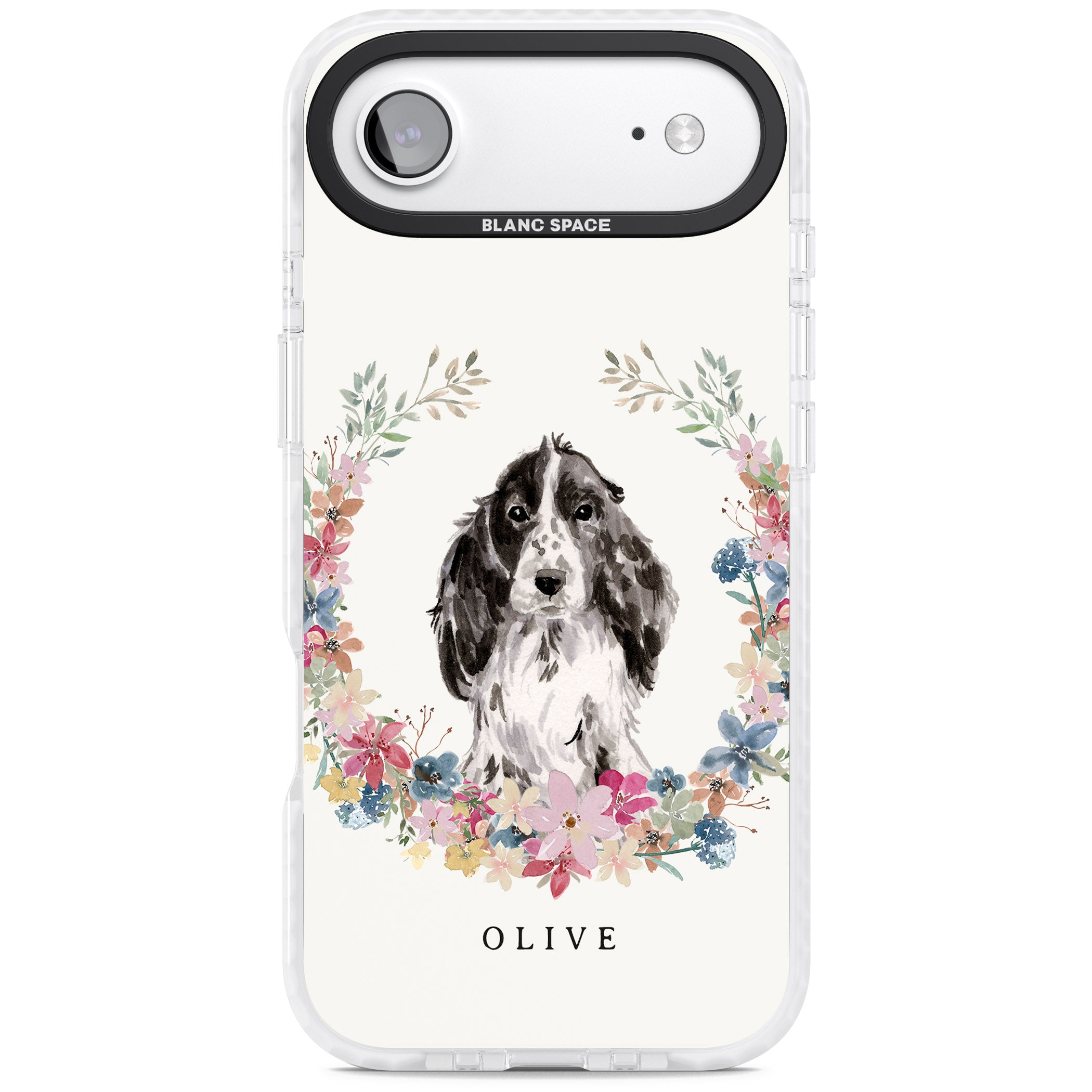 Personalised Black Cocker Spaniel Floral Portrait iPhone 17 Air Impact Pro Clear Phone Case
