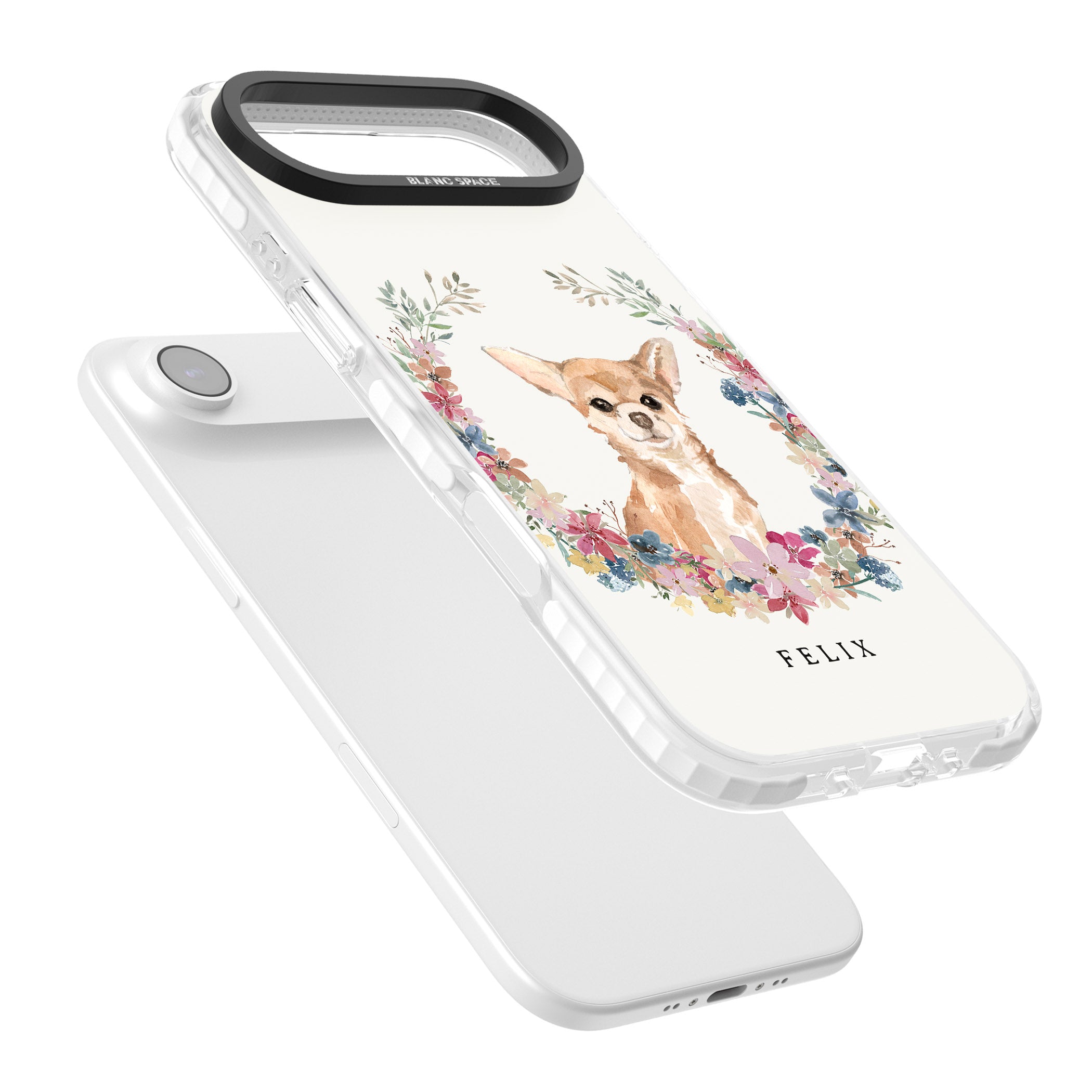 Personalised Chihuahua Floral Portrait iPhone 17 Air Impact Pro Clear Phone Case Colours