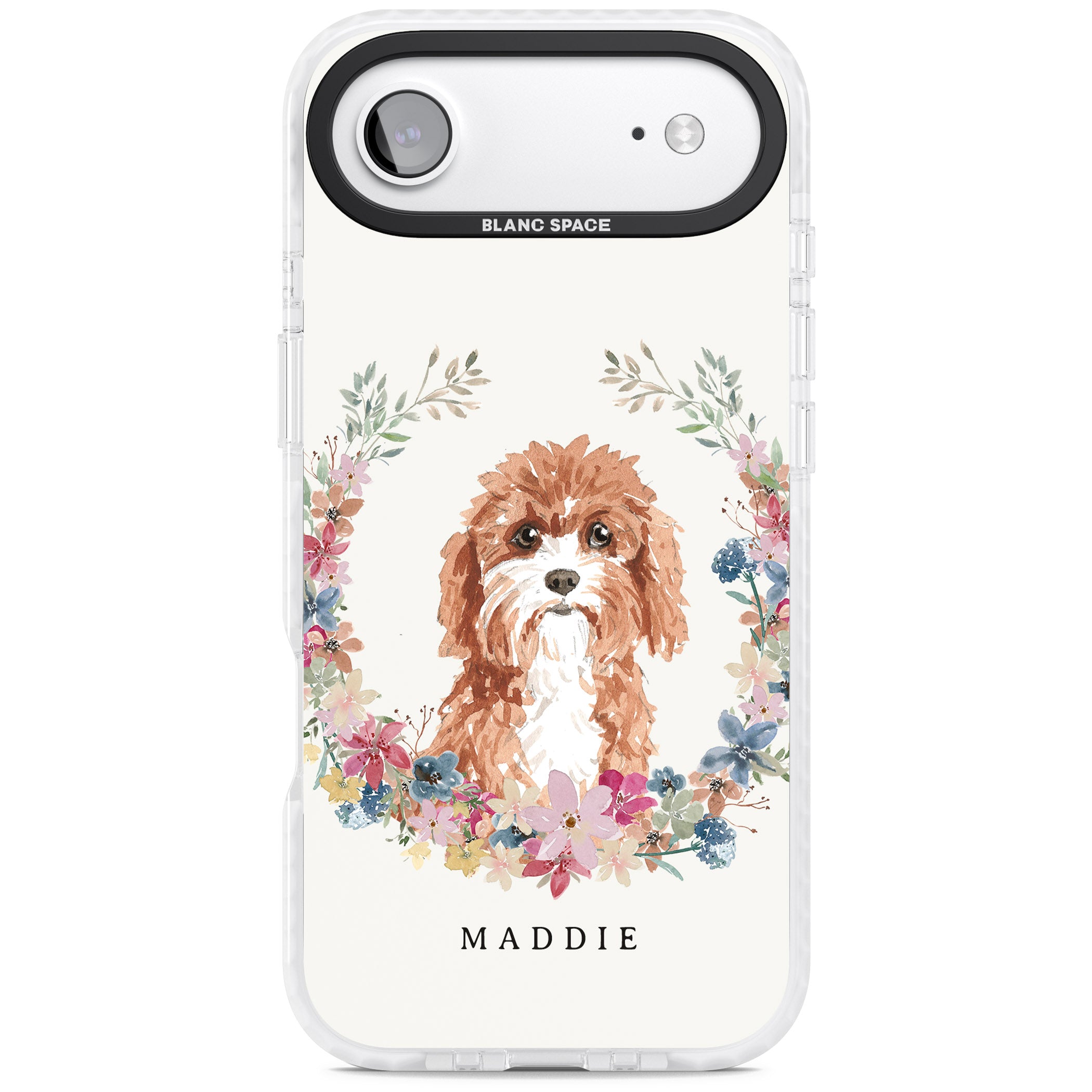 Personalised Cavapoo Floral Portrait iPhone 17 Air Impact Pro Clear Phone Case