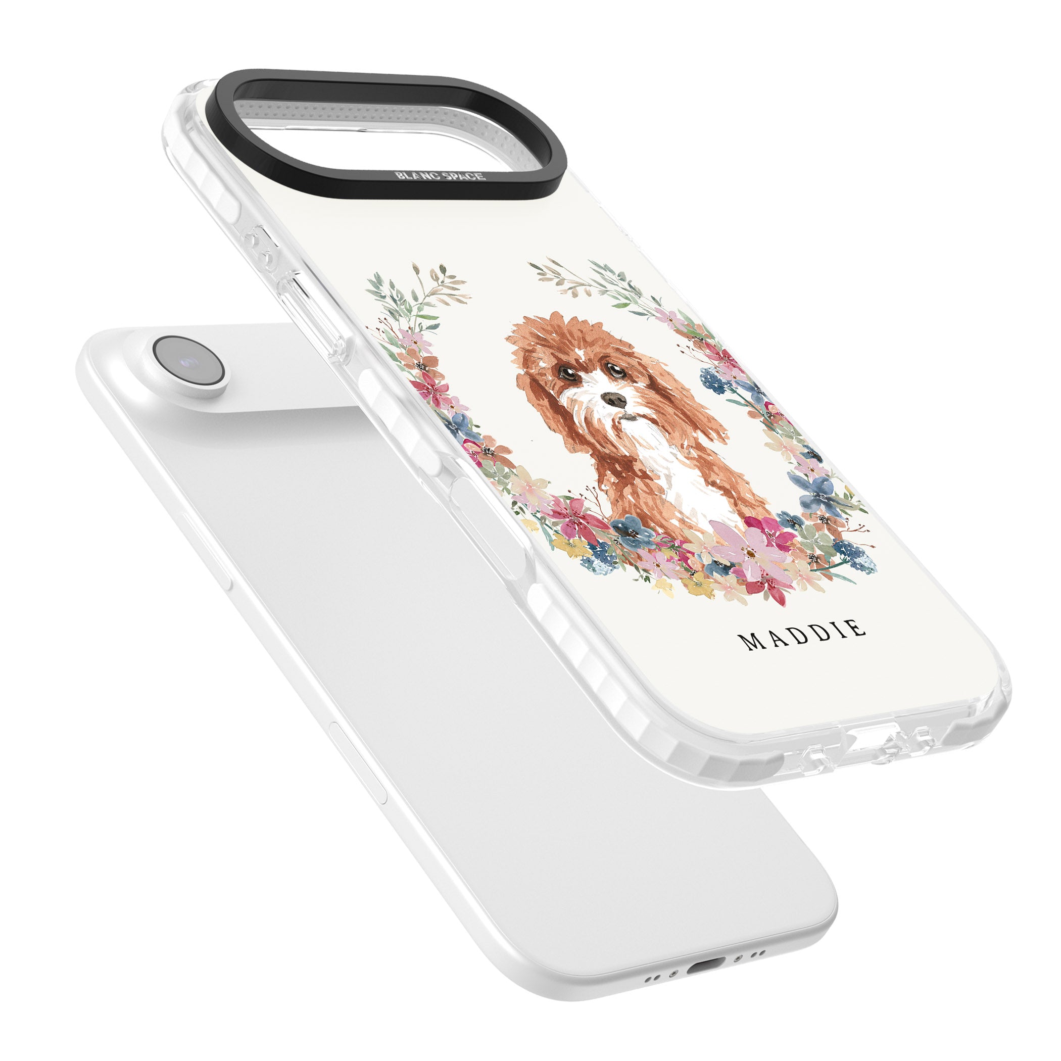 Personalised Cavapoo Floral Portrait iPhone 17 Air Impact Pro Clear Phone Case Colours