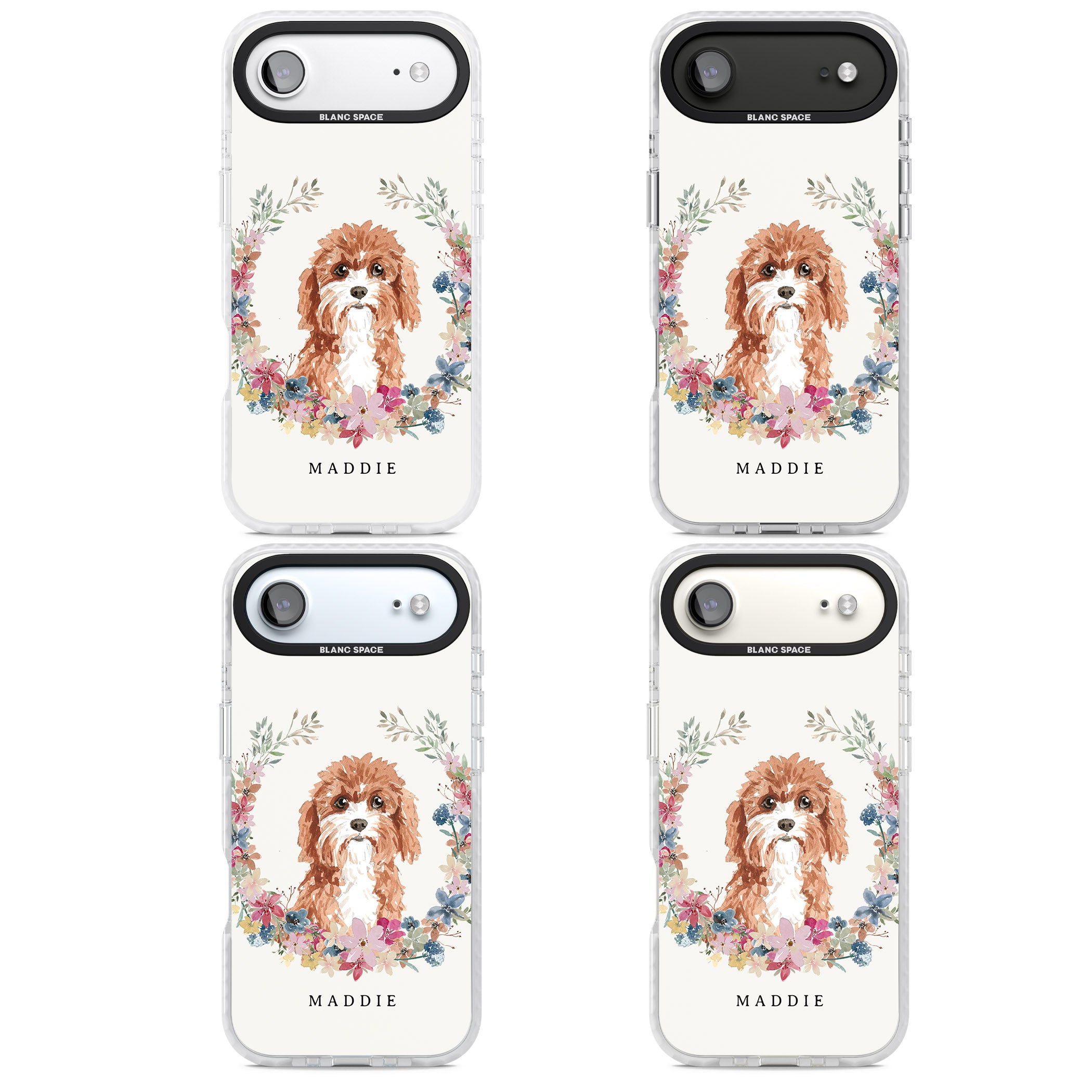 Personalised Cavapoo Floral Portrait iPhone 17 Air Impact Pro Clear Phone Case APT Impact Protection